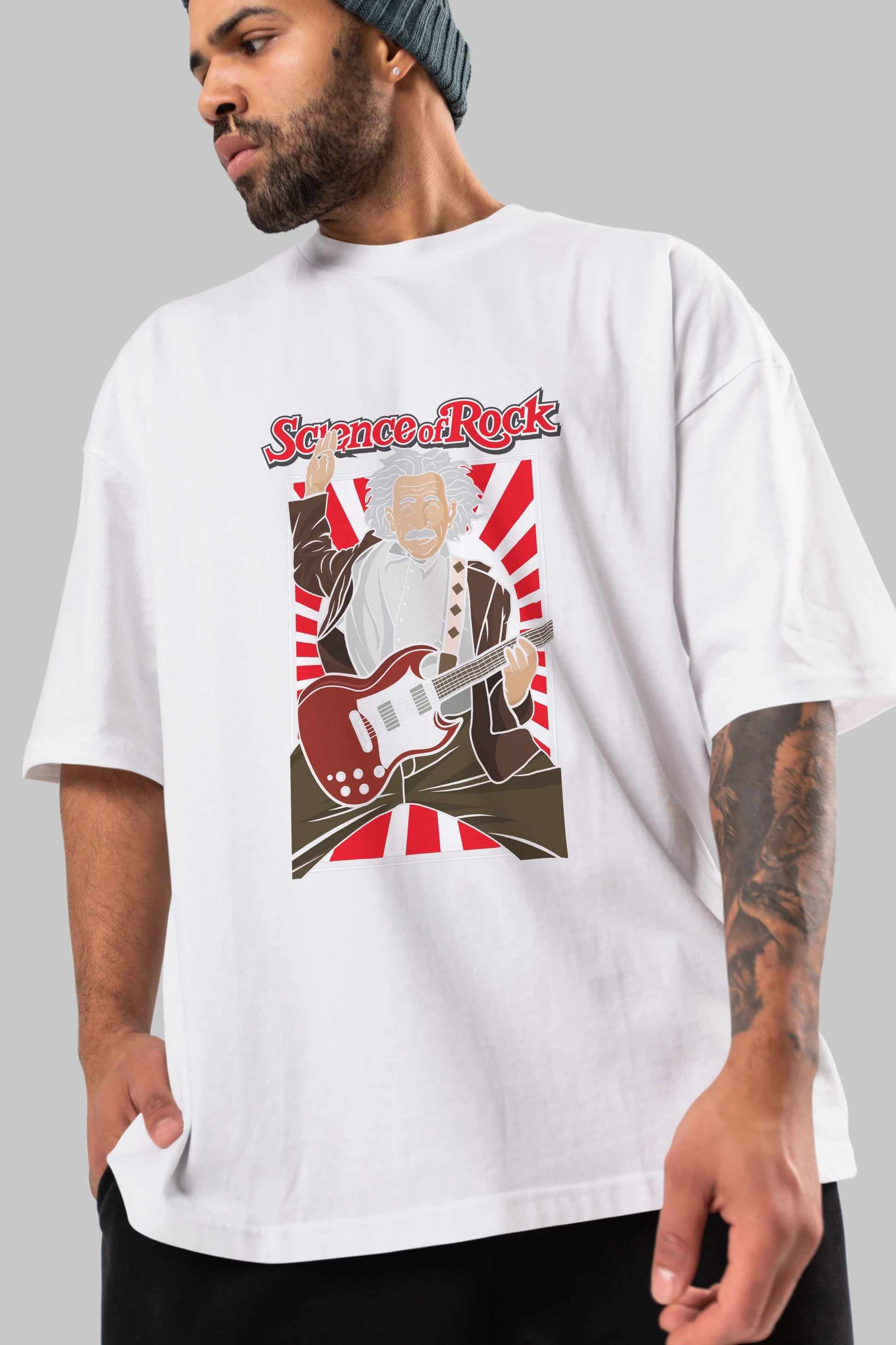Einstein Science Of Rock Ön Baskılı Oversize t-shirt Erkek Kadın Unisex %100 Pamuk tişort