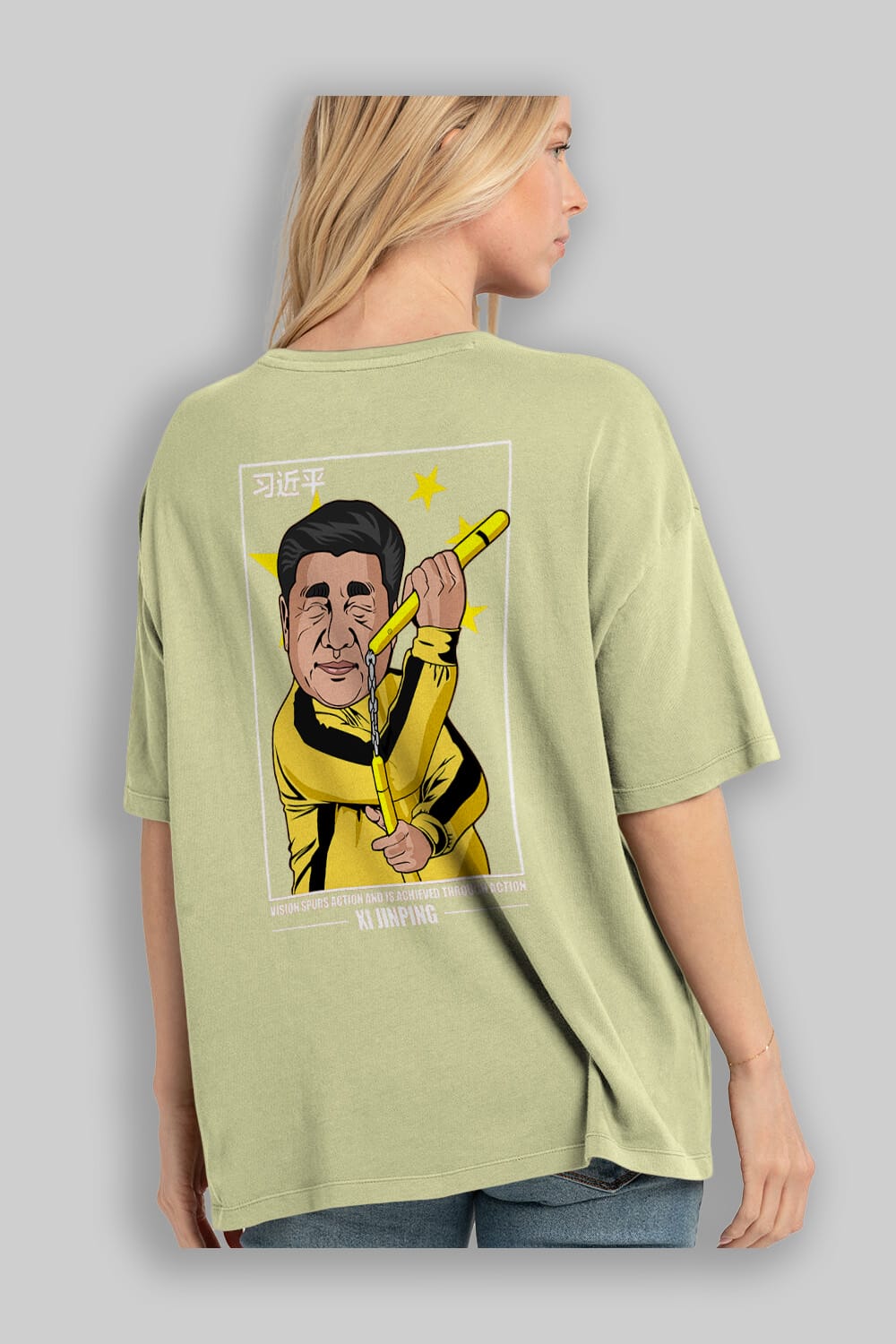 Xi Jinping Bruce Lee Arka Baskılı Oversize t-shirt Erkek Kadın Unisex %100 Pamuk tişort