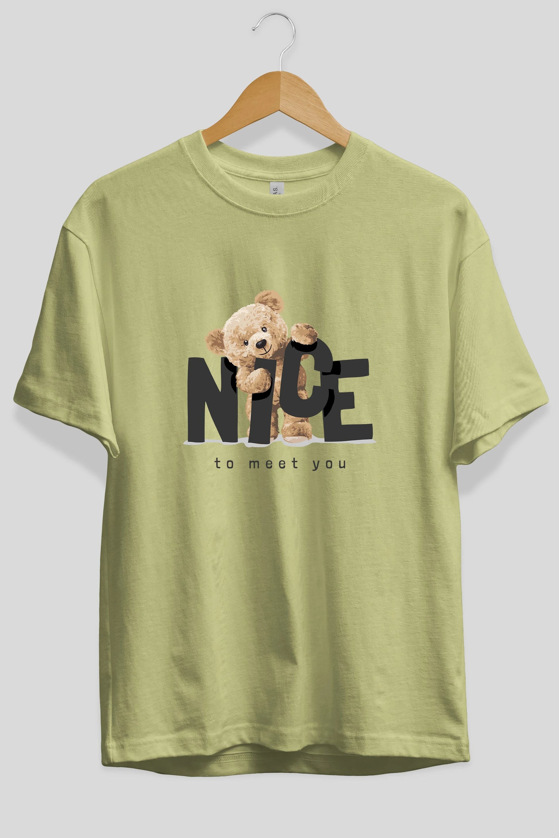 Teddy Nıce To Meet You Ön Baskılı Oversize t-shirt Erkek Kadın Unisex %100 Pamuk