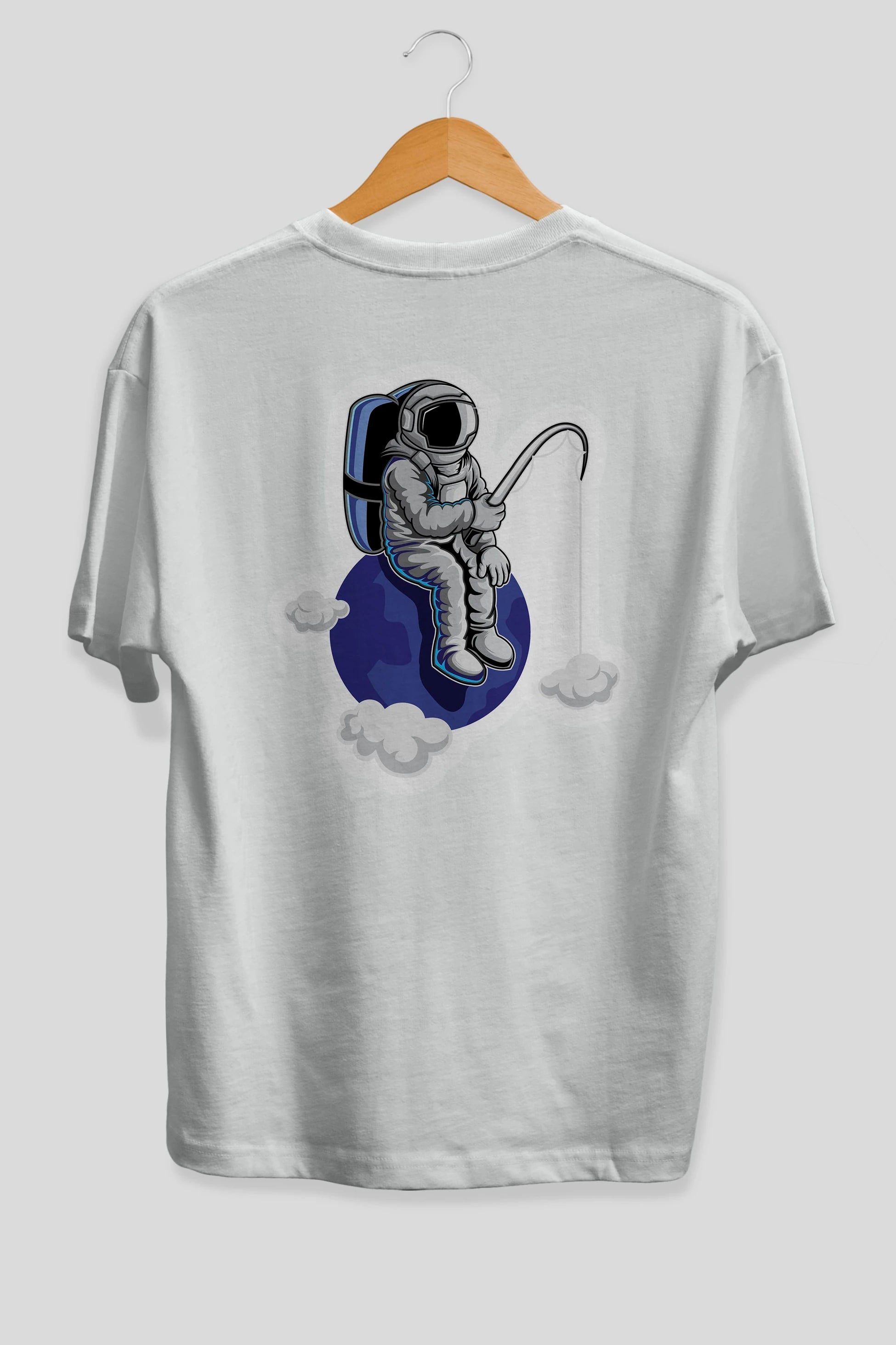 Astronaut Fishing Sticker Arka Baskılı Oversize t-shirt Erkek Kadın Unisex
