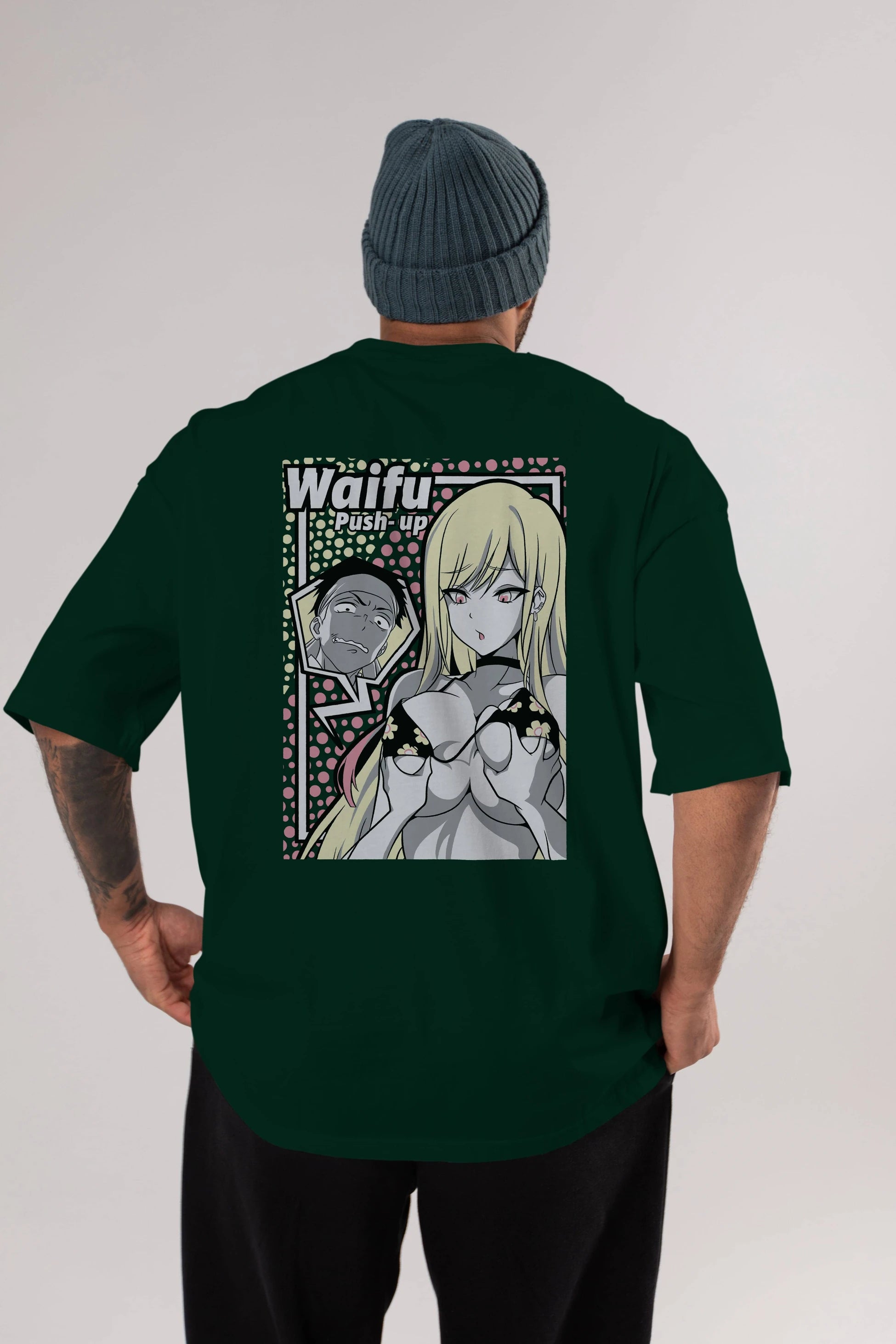 Waifu PushUp Anime Arka Baskılı Oversize t-shirt Erkek Kadın Unisex