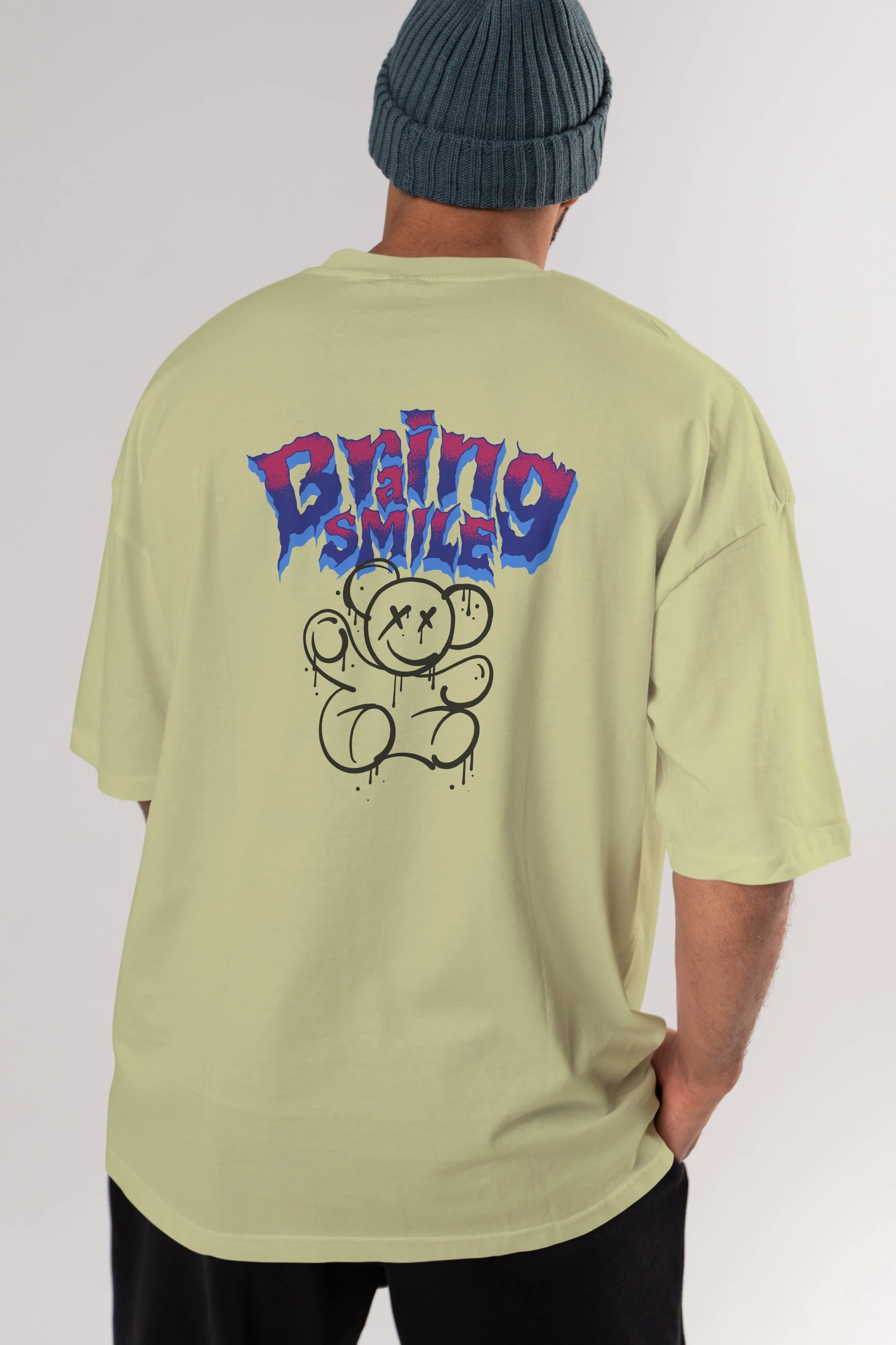 Teddy Bear Braing Smile Arka Baskılı Oversize t-shirt Erkek Kadın Unisex