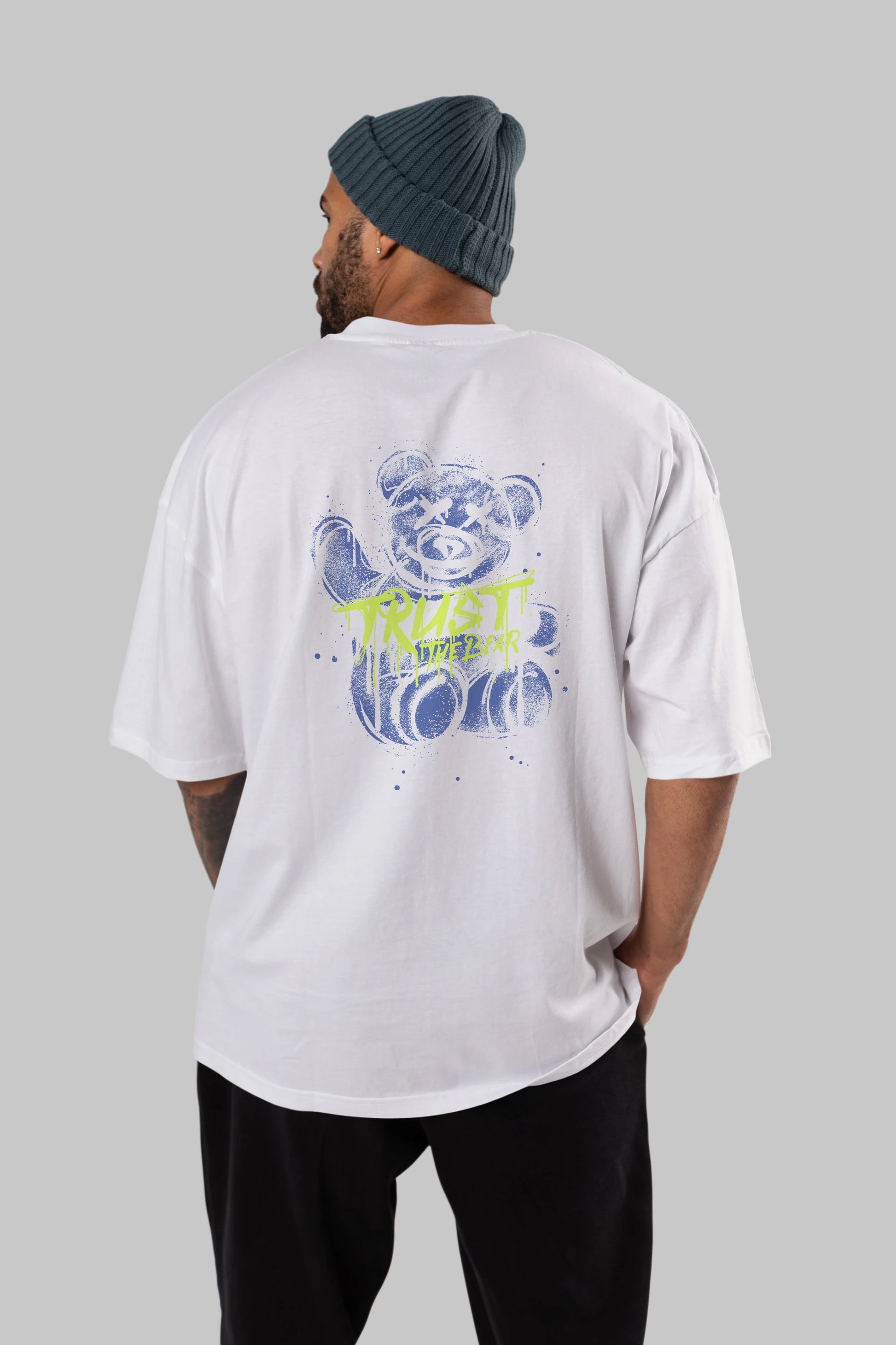Trust The Bear 4 Arka Baskılı Oversize t-shirt Erkek Kadın Unisex