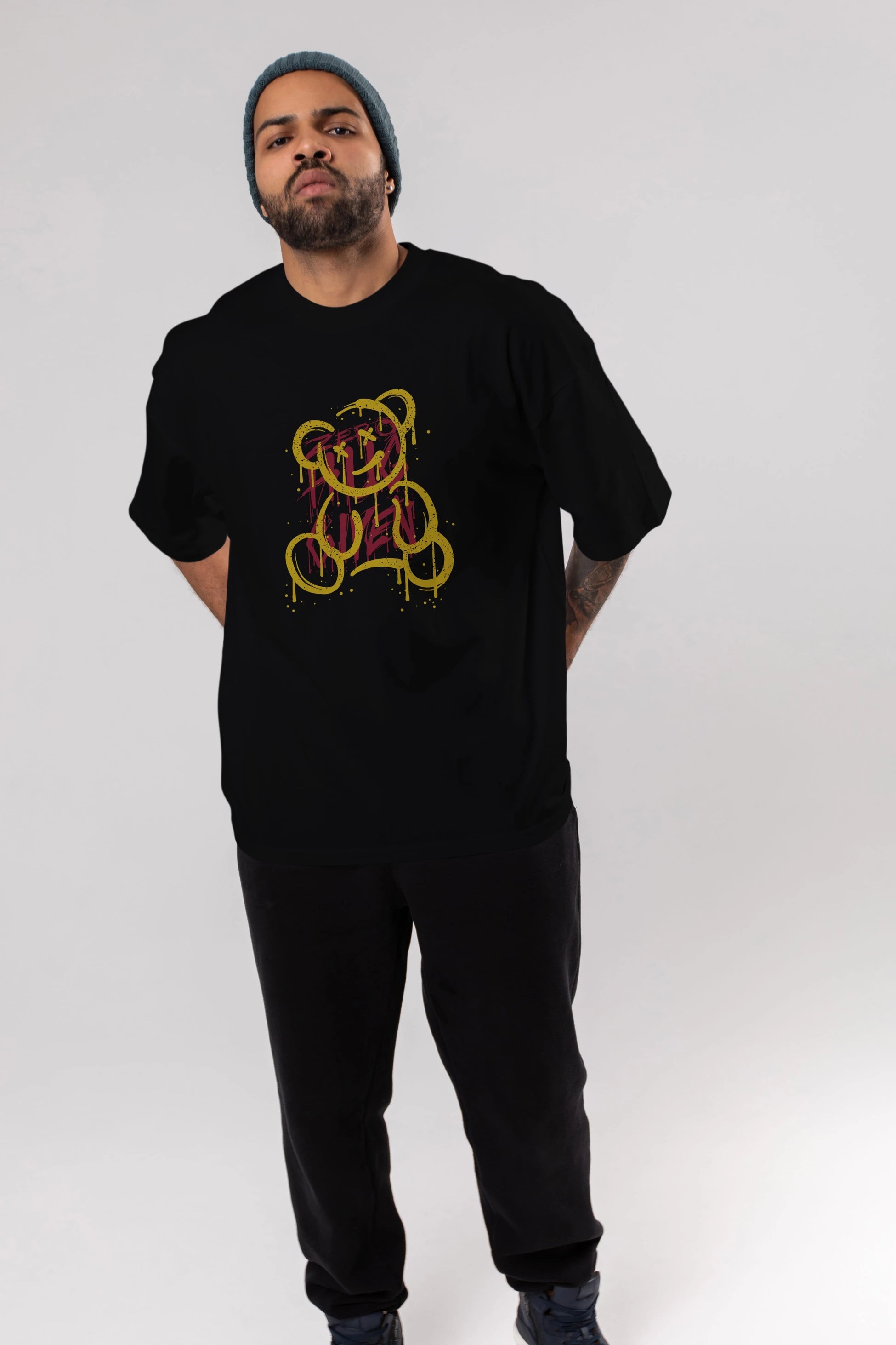 Zero Hug Bear Ön Baskılı Oversize t-shirt Erkek Kadın Unisex