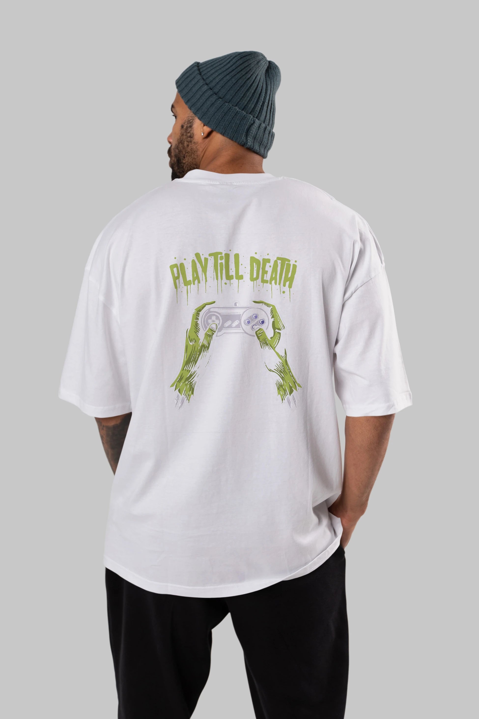 Play Till Death Arka Baskılı Oversize t-shirt Erkek Kadın Unisex %100 Pamuk