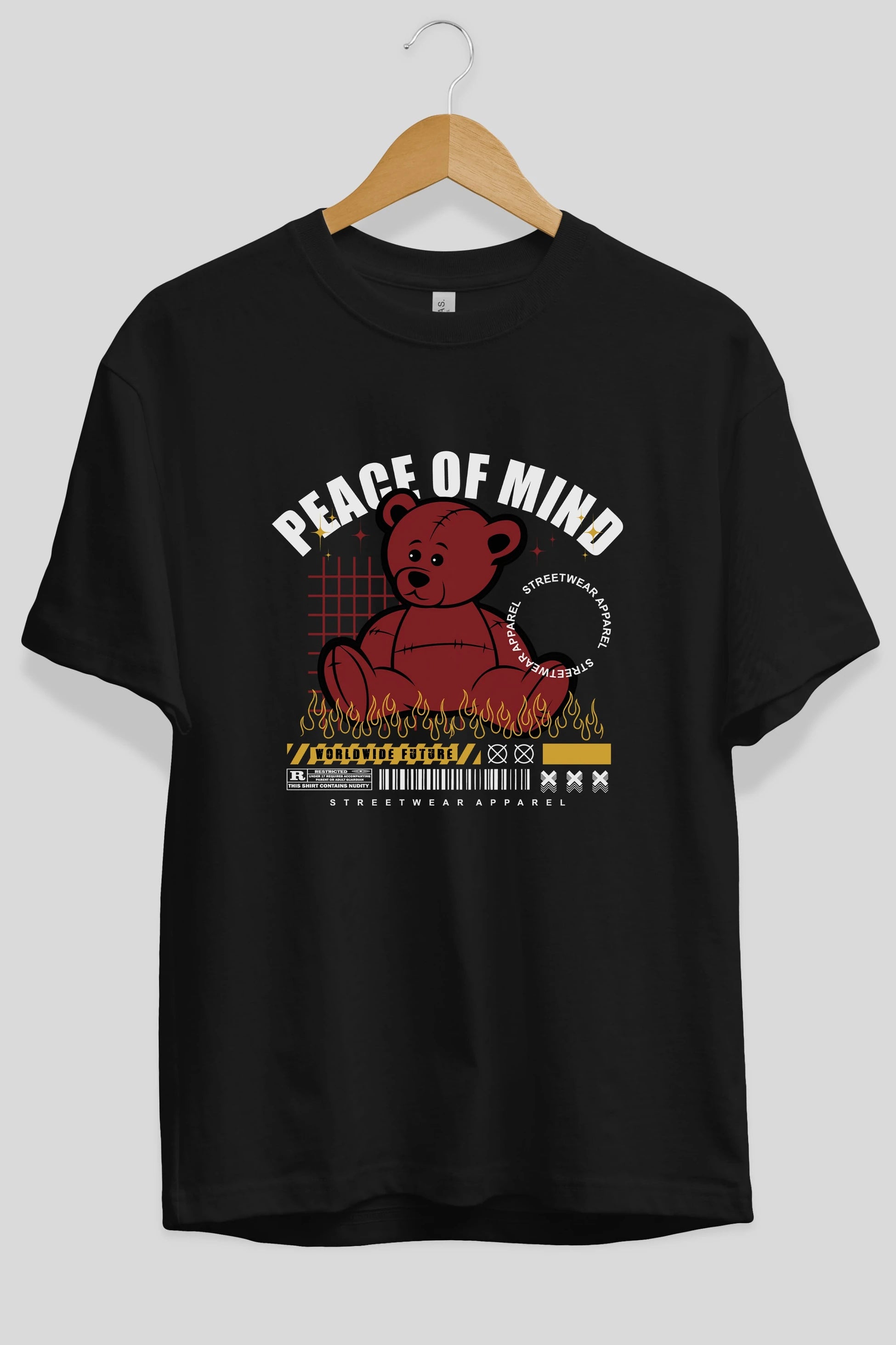 Teddy Bear Peace of Mind Ön Baskılı Oversize t-shirt Erkek Kadın Unisex