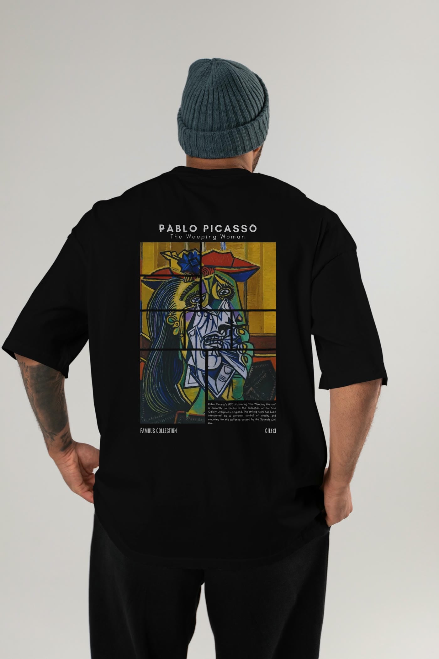 Pablo Picasso Arka Baskılı Oversize t-shirt Erkek Kadın Bisiklet Yaka Pamuk tişort