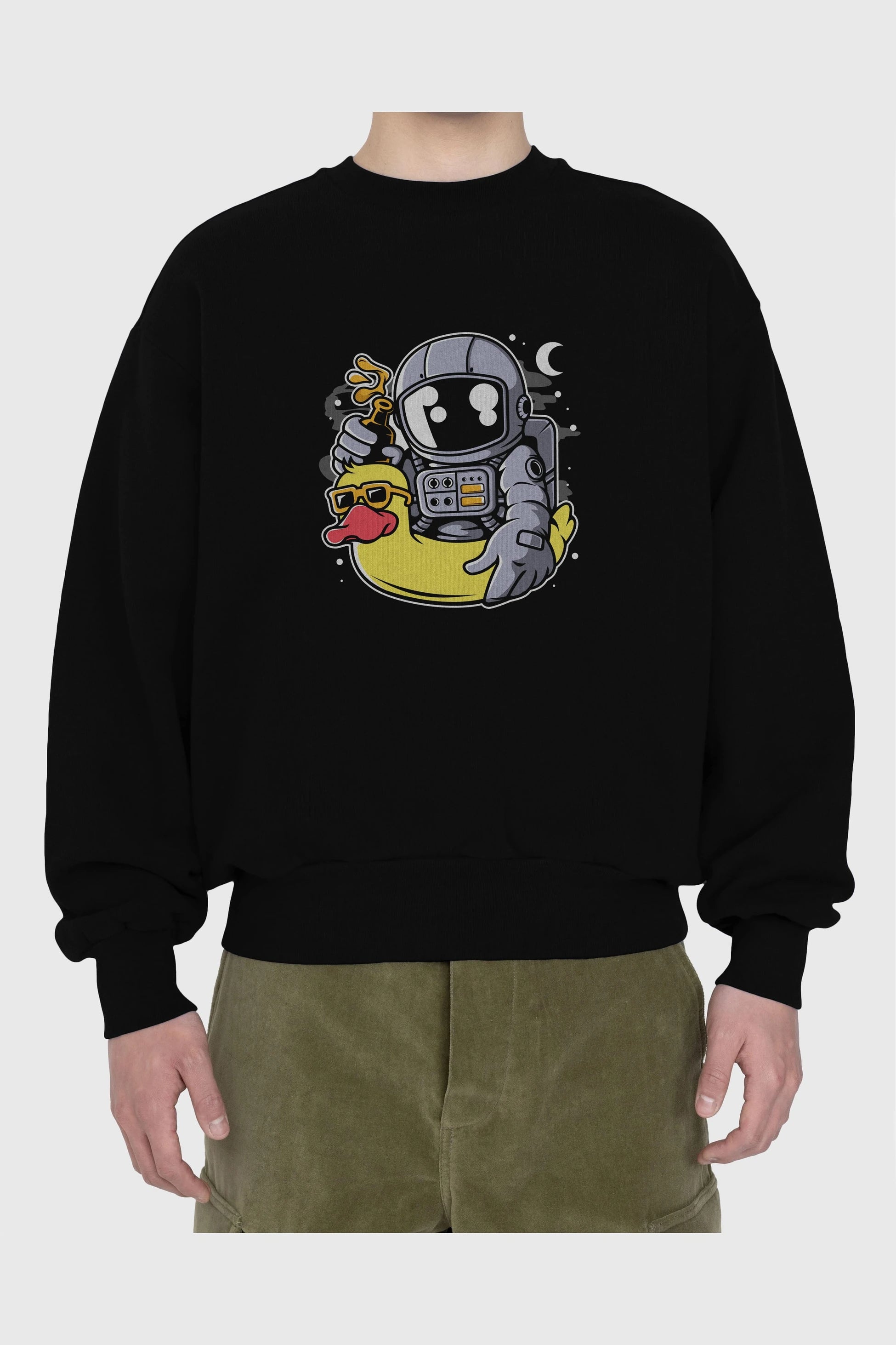 Astronaut Duck Balloon Ön Baskılı Oversize Sweatshirt Erkek Kadın Unisex
