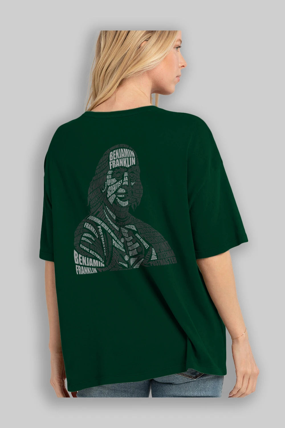 Benjamin Franklin Calligram Arka Baskılı Oversize t-shirt %100 pamuk Erkek Kadın Unisex
