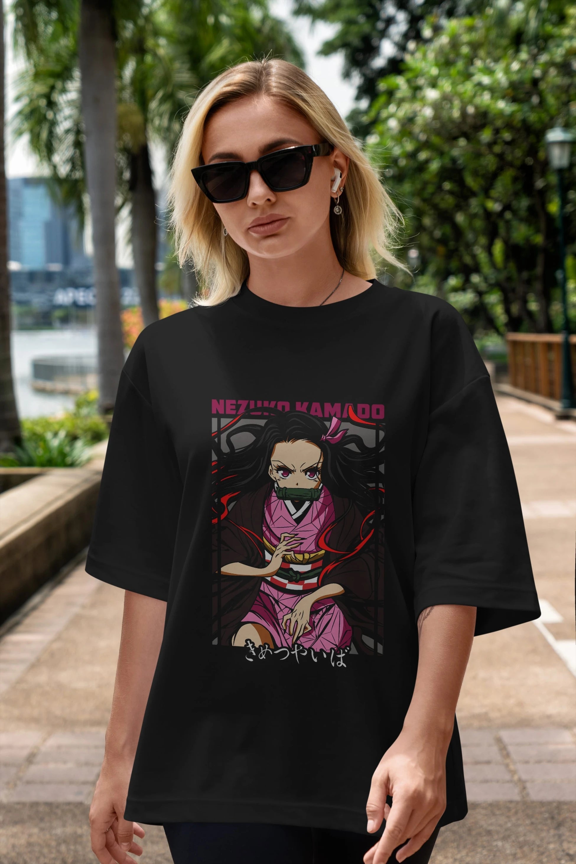 Nezuko Kamado 1 Anime Ön Baskılı Oversize t-shirt %100 pamuk Erkek Kadın Unisex