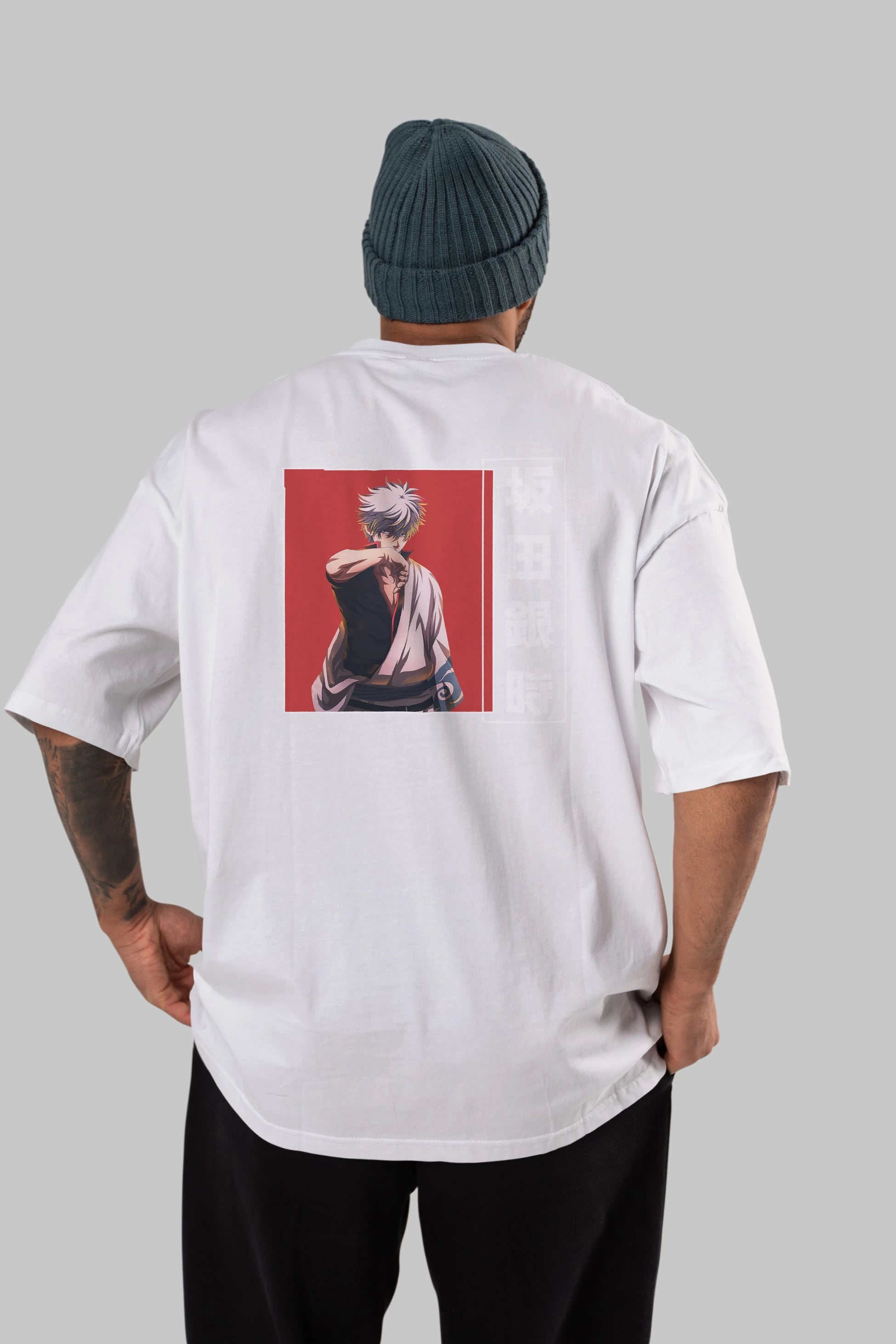 Gintoki Sakata GINTAMA 1 Anime Arka Baskılı Oversize t-shirt Erkek Kadın Unisex