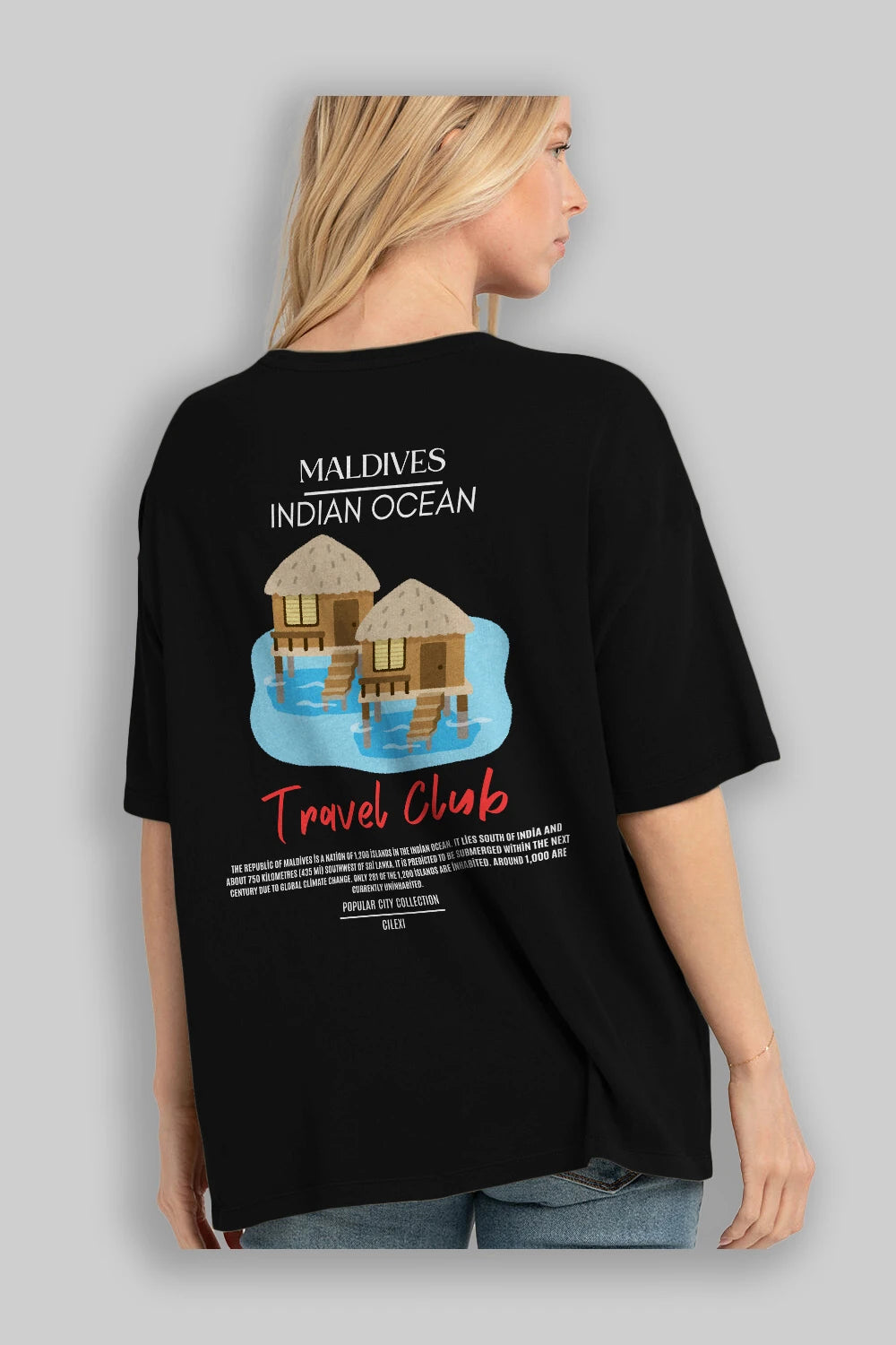 Maldives İndian Ocean Arka Baskılı Oversize t-shirt Erkek Kadın Pamuk Bisiklet Yaka tişort