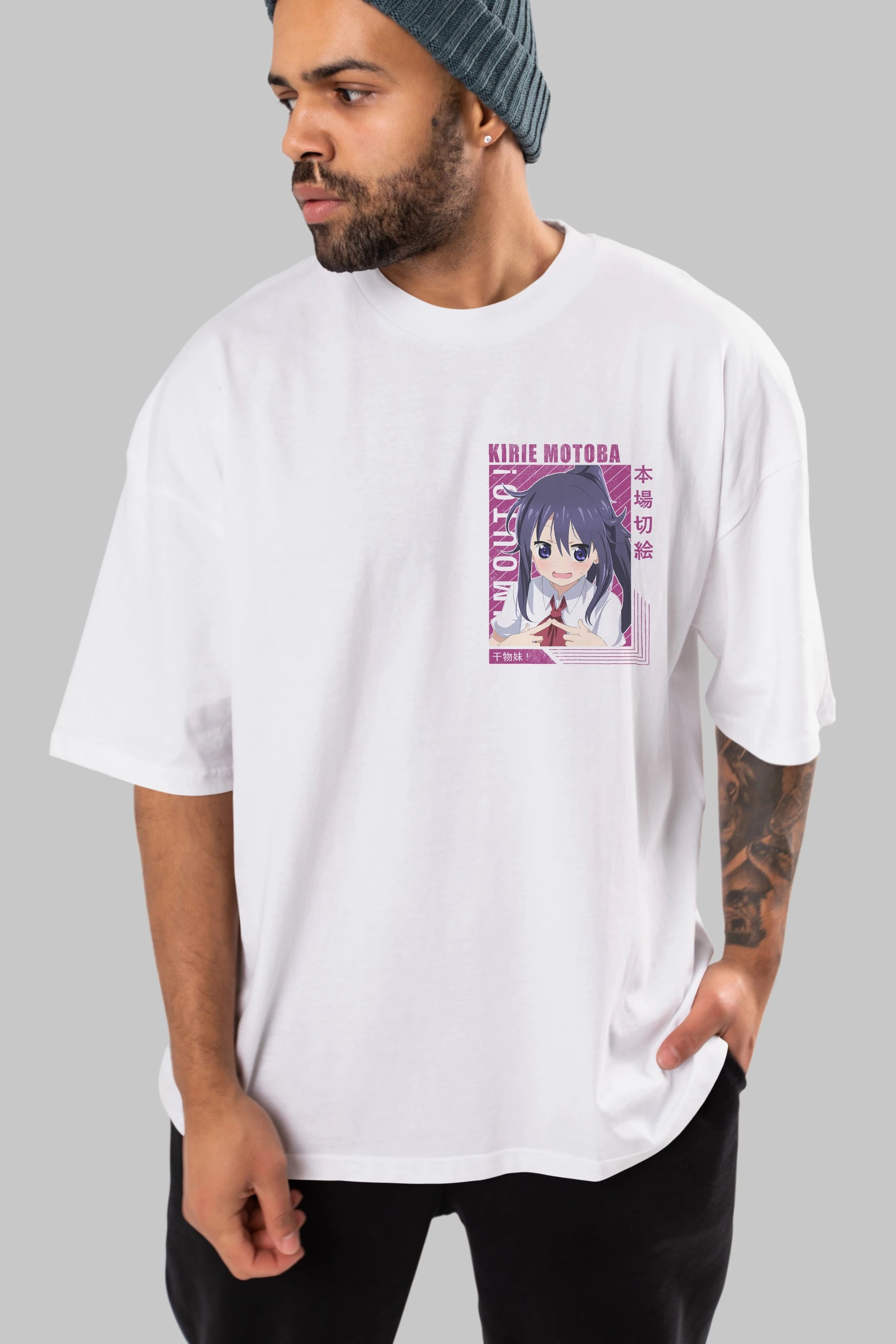 Kirie Motoba 4 Ön Sol Baskılı Oversize t-shirt Erkek Kadın Unisex %100 Pamuk Bisiklet Yaka tişort