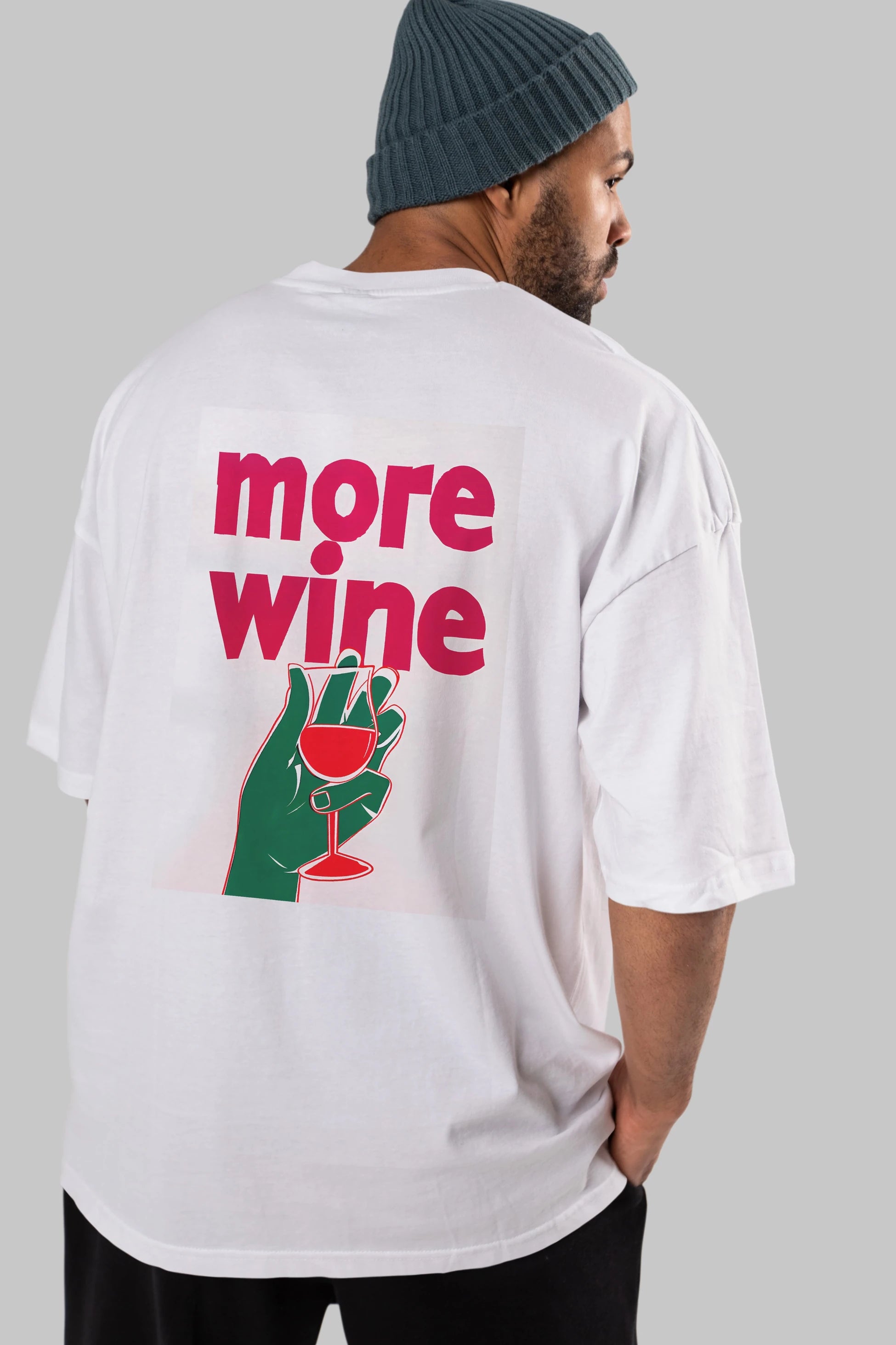 More Wine 3 Arka Baskılı Oversize t-shirt Erkek Kadın Unisex %100 Pamuk Bisiklet Yaka tişort