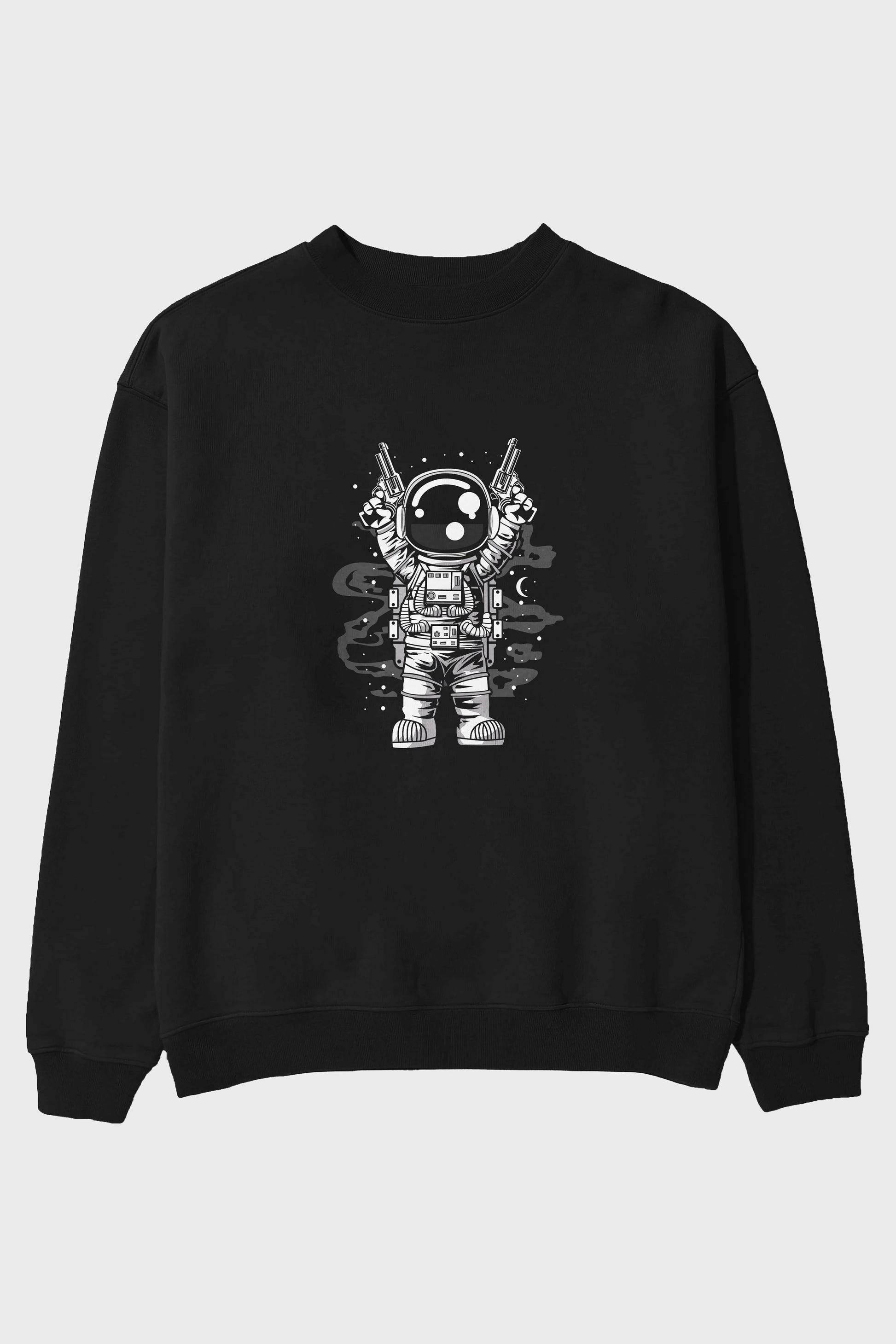 Astronaut Gun Ön Baskılı Oversize Sweatshirt Erkek Kadın Unisex