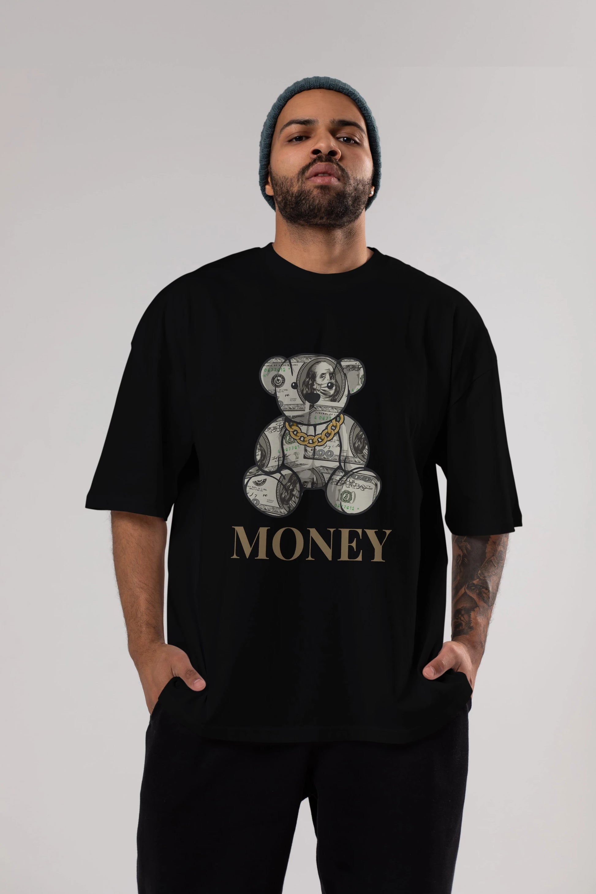 Teddy Bear Money Ön Baskılı Oversize t-shirt Erkek Kadın Unisex