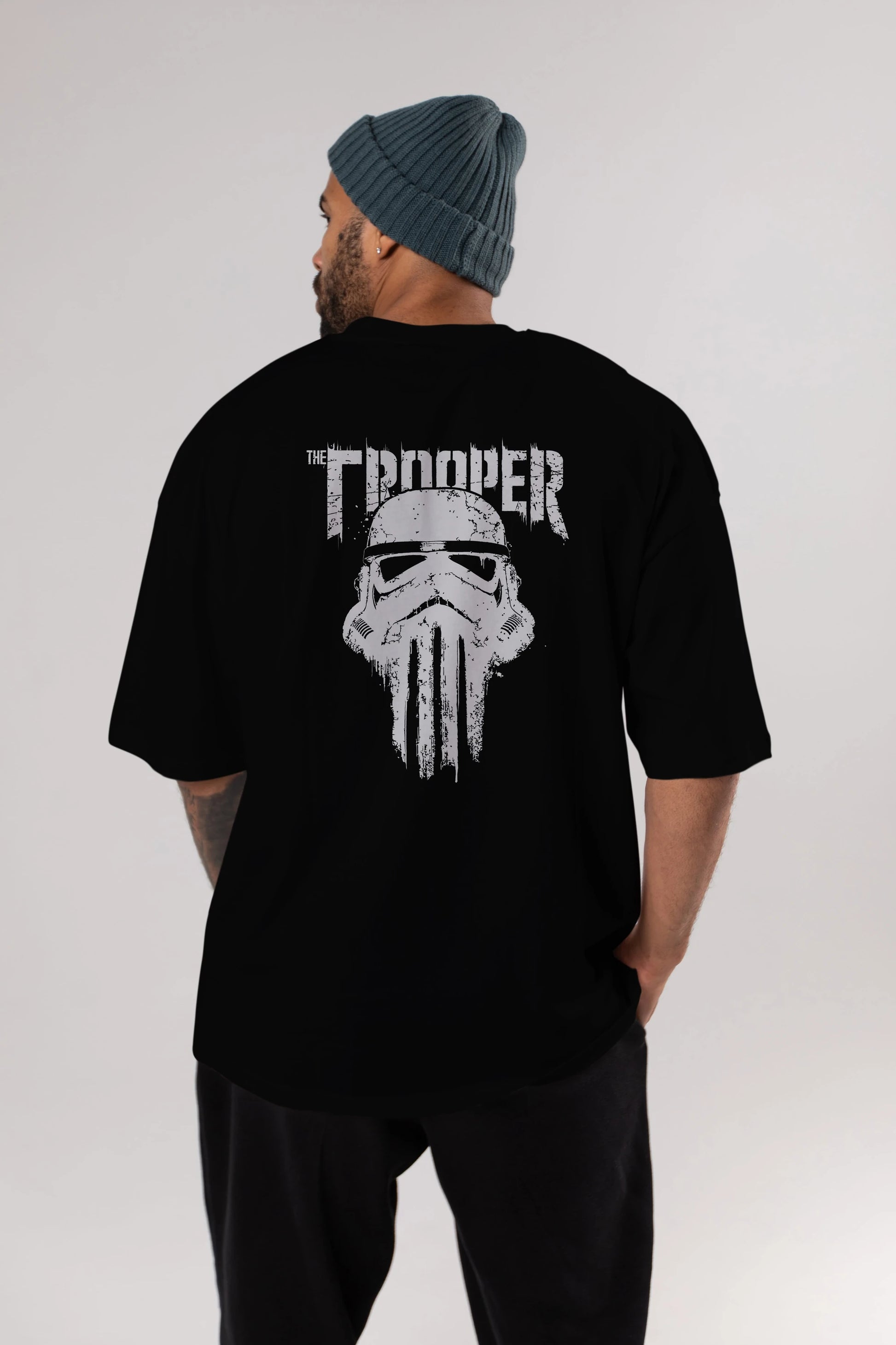 The Trooper Arka Baskılı Oversize t-shirt Erkek Kadın Unisex %100 Pamuk Bisiklet Yaka tişort