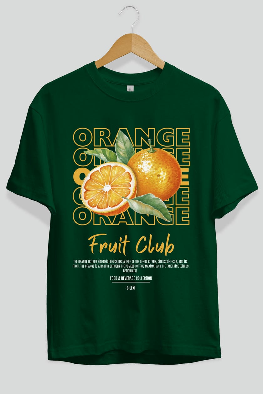 Orange Ön Baskılı Oversize t-shirt Erkek Kadın Pamuk Bisiklet Yaka tişort