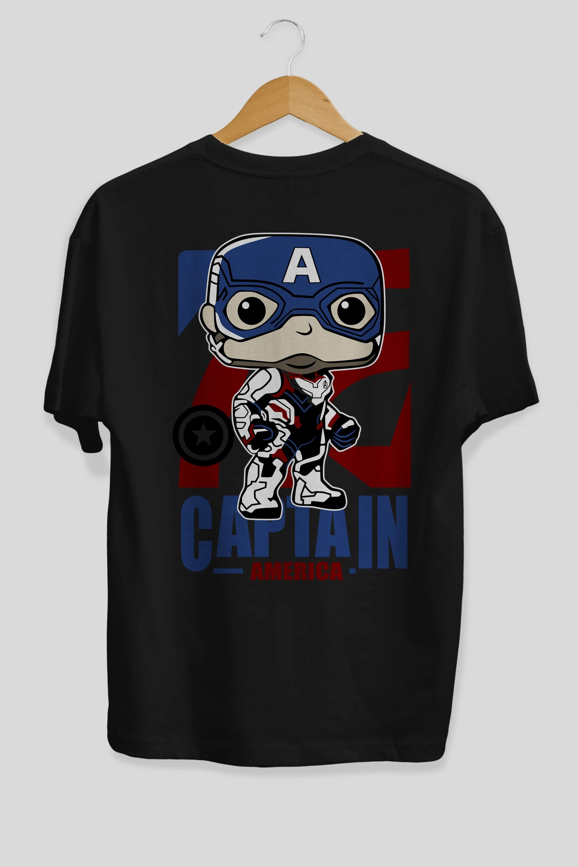 Captain America Arka Baskılı Oversize t-shirt Erkek Kadın Unisex %100 Pamuk Bisiklet Yaka tişort