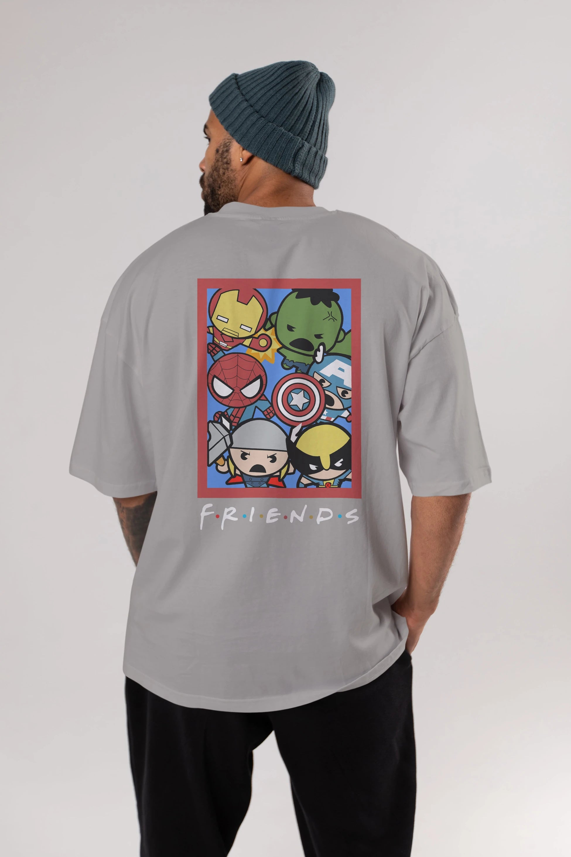 Friends Avenger Arka Baskılı Oversize t-shirt Erkek Kadın Unisex %100 Pamuk Bisiklet Yaka tişort