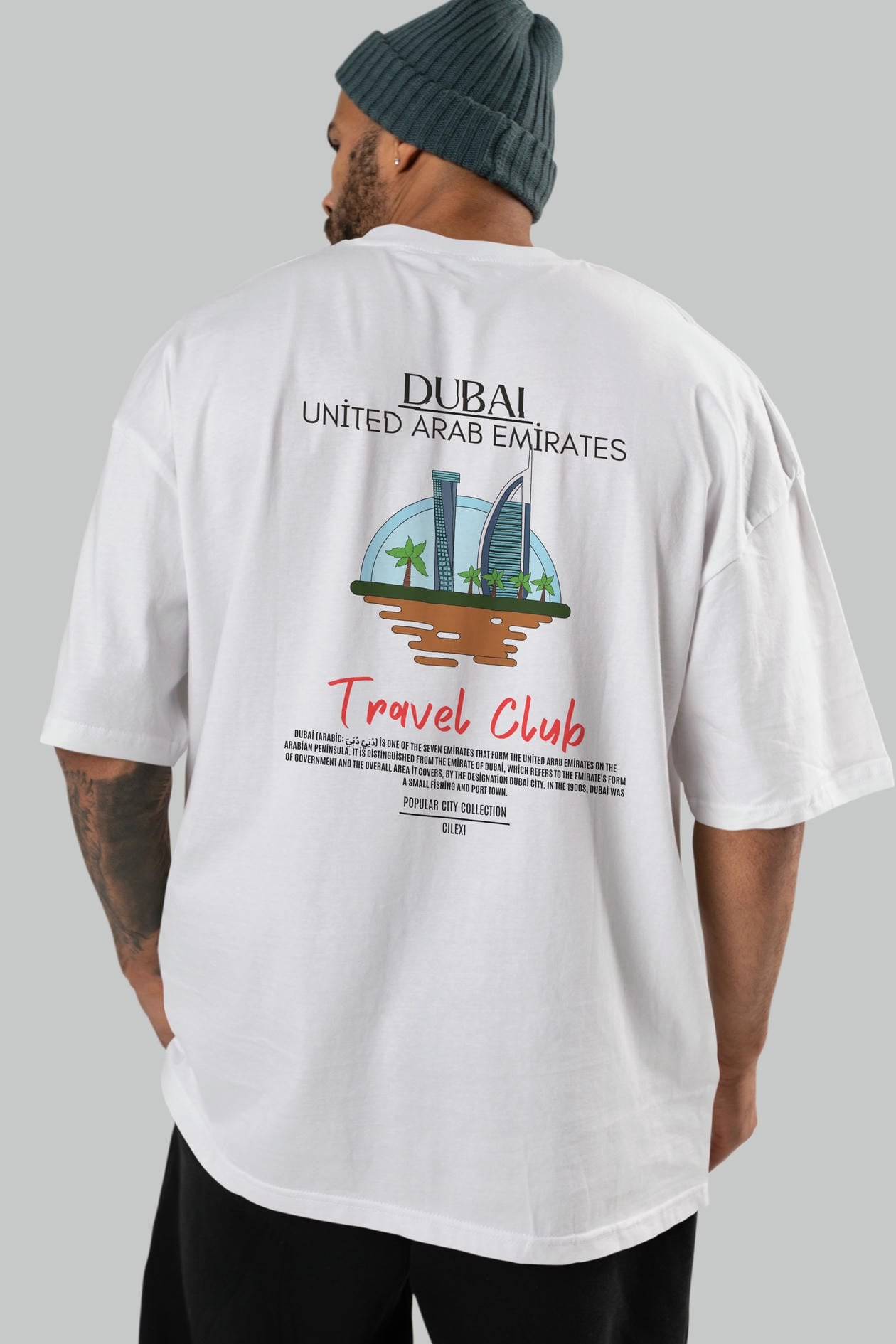 Dubai United Arab Emirates Arka Baskılı Oversize t-shirt Erkek Kadın Pamuk Bisiklet Yaka tişort
