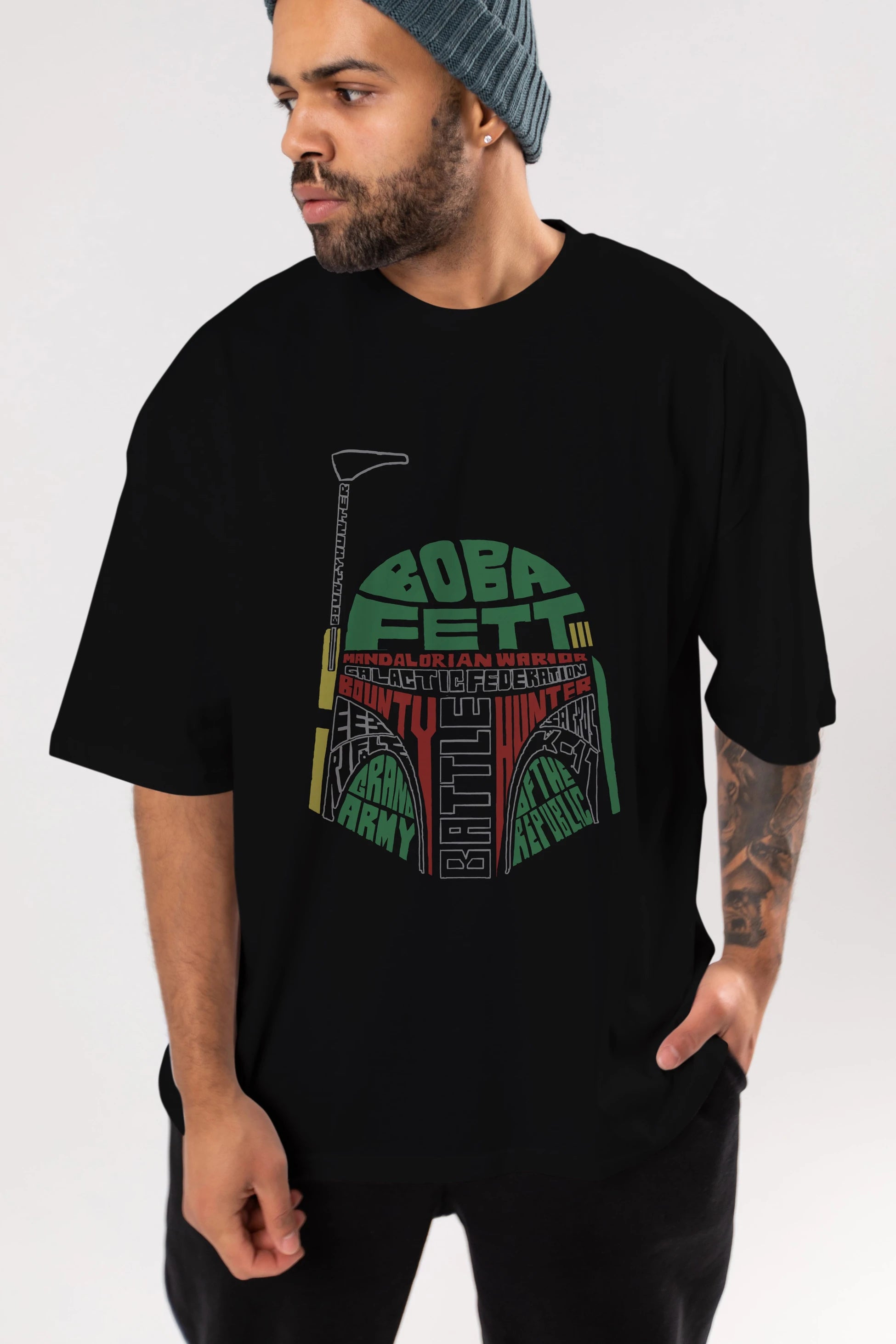 Boba Fett (2) Ön Baskılı Oversize t-shirt %100 pamuk Erkek Kadın Unisex