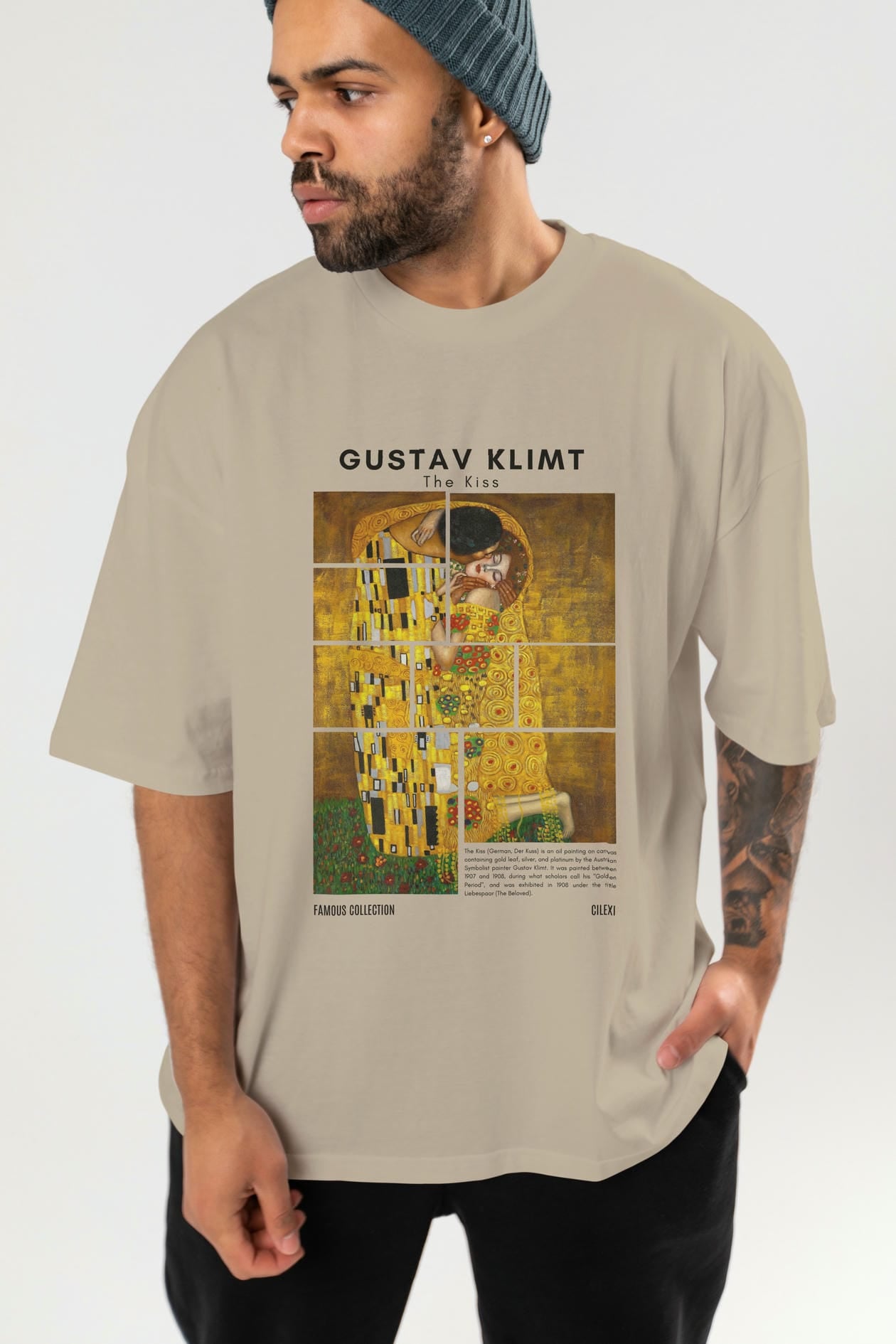Gustav Klimt The Kiss ön Baskılı Oversize t-shirt Erkek Kadın Bisiklet Yaka Pamuk tişort