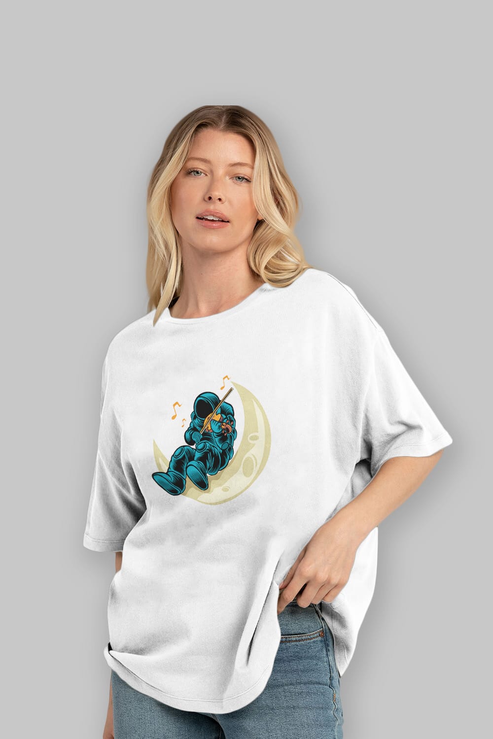 Playing Vionist in Space Sticker Ön Baskılı Oversize t-shirt Erkek Kadın Unisex