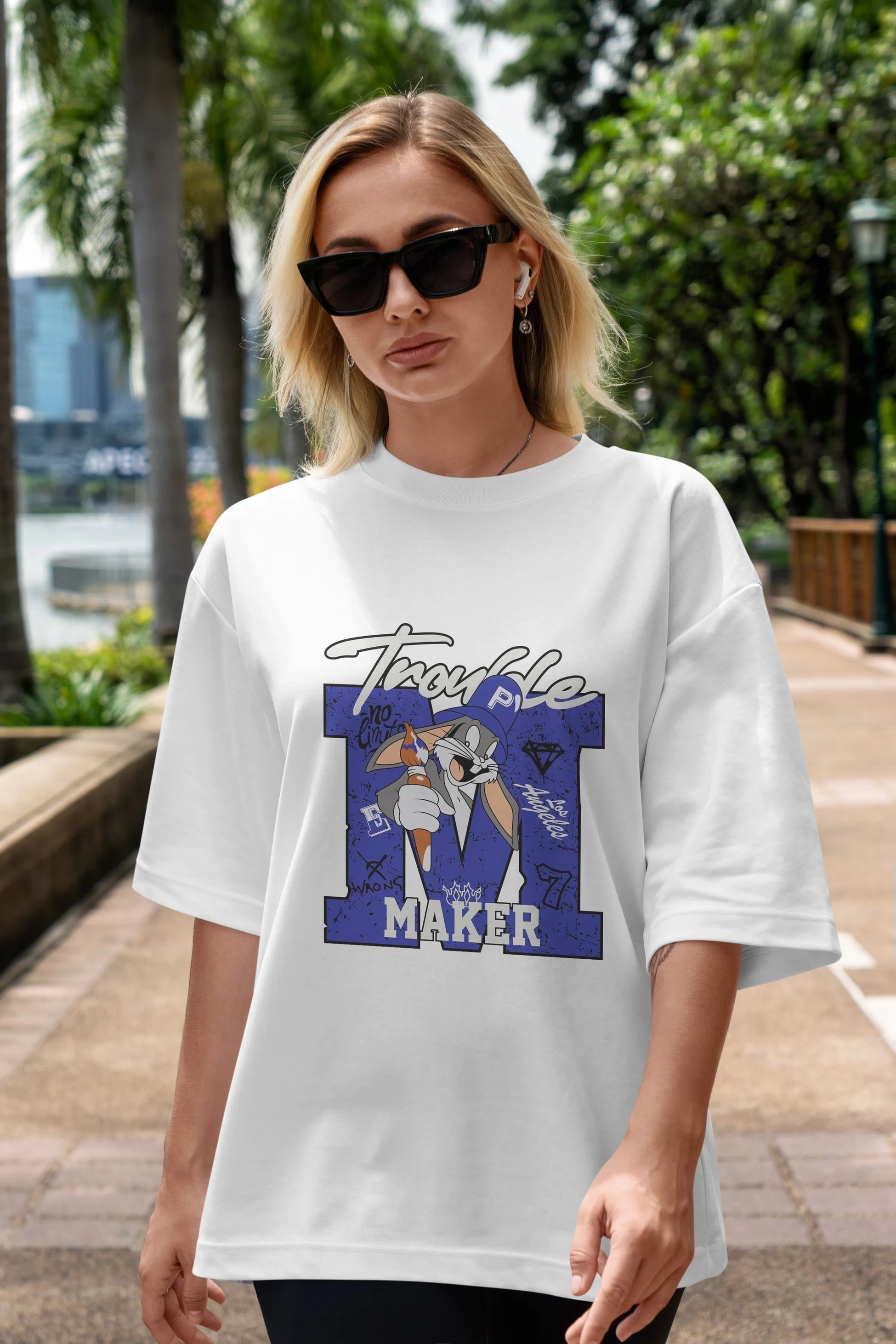 Bugs Bunny Ön Baskılı Oversize t-shirt Erkek Kadın Unisex %100 Pamuk Bisiklet Yaka tişort