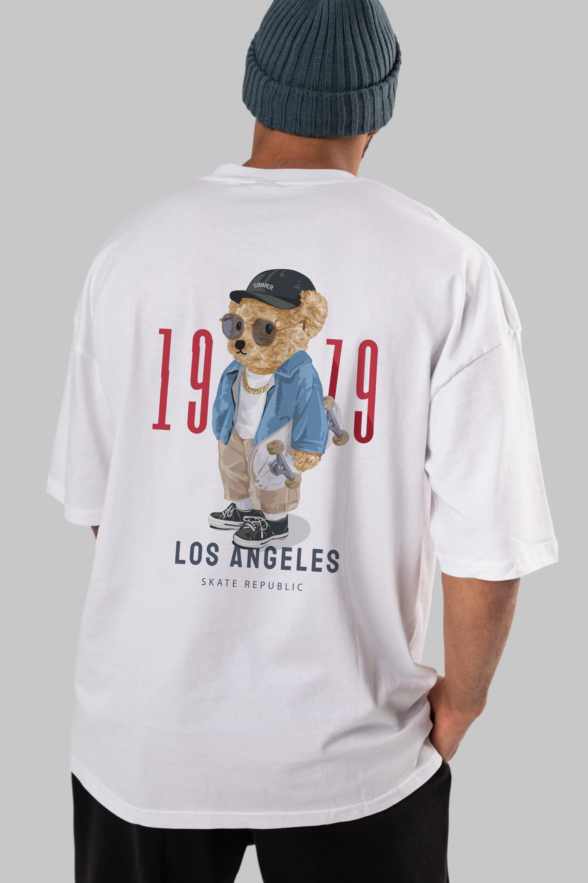 Teddy Bear Los Angeles Arka Baskılı Oversize t-shirt Erkek Kadın Unisex %100 Pamuk