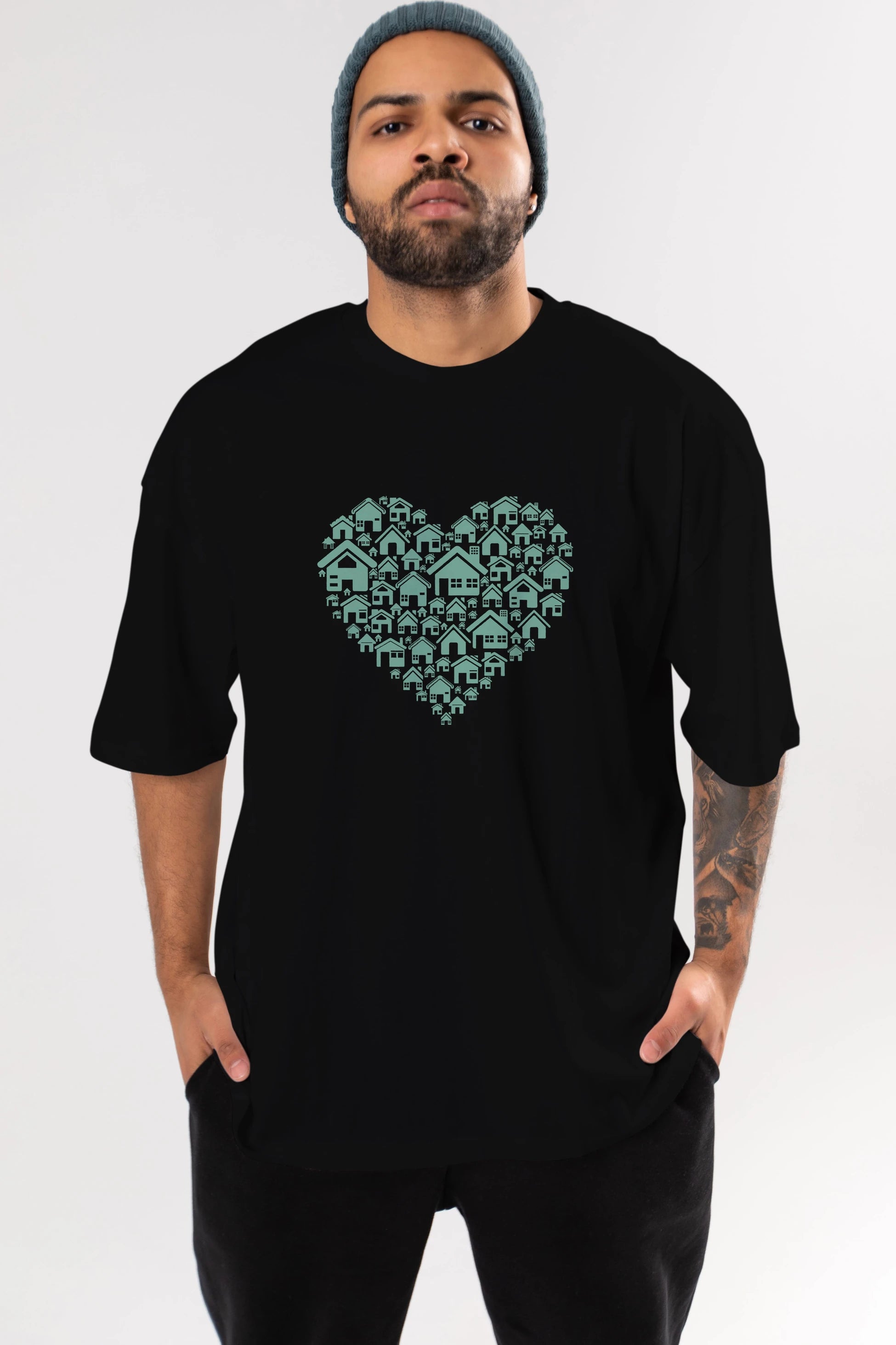 Home Heart Ön Baskılı Oversize t-shirt %100 pamuk Erkek Kadın Unisex