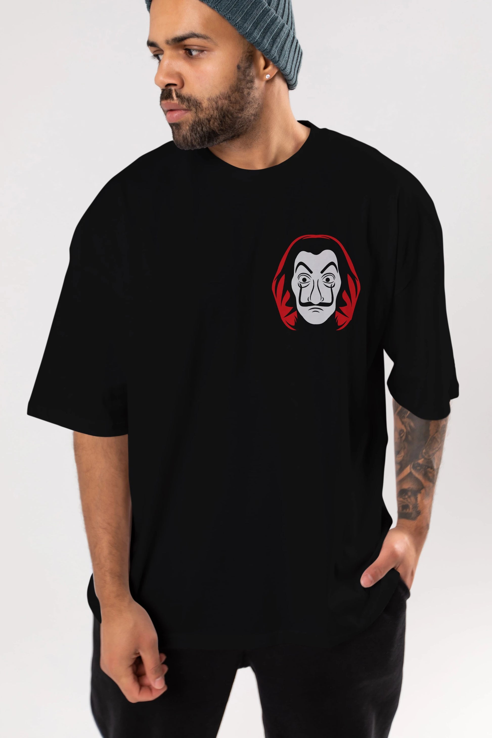 La Casa De Papel (8) Ön Sol Baskılı Oversize t-shirt Erkek Kadın Unisex %100 Pamuk Bisiklet Yaka tişort