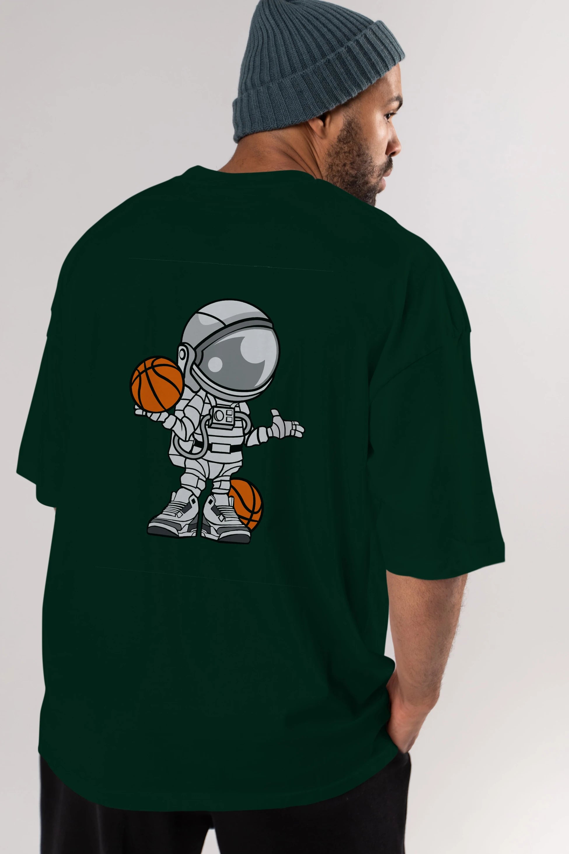 Astronaut Basketball Player Arka Baskılı Oversize t-shirt Erkek Kadın Unisex %100 Pamuk tişort