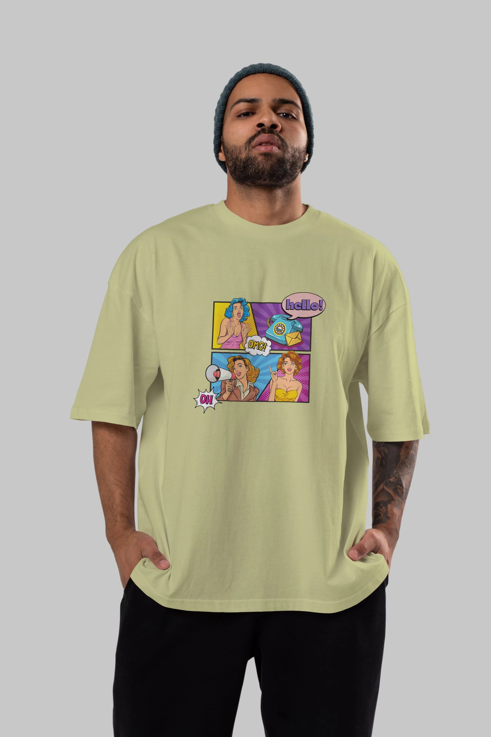 Hello OMG Ön Baskılı Oversize t-shirt Erkek Kadın Unisex