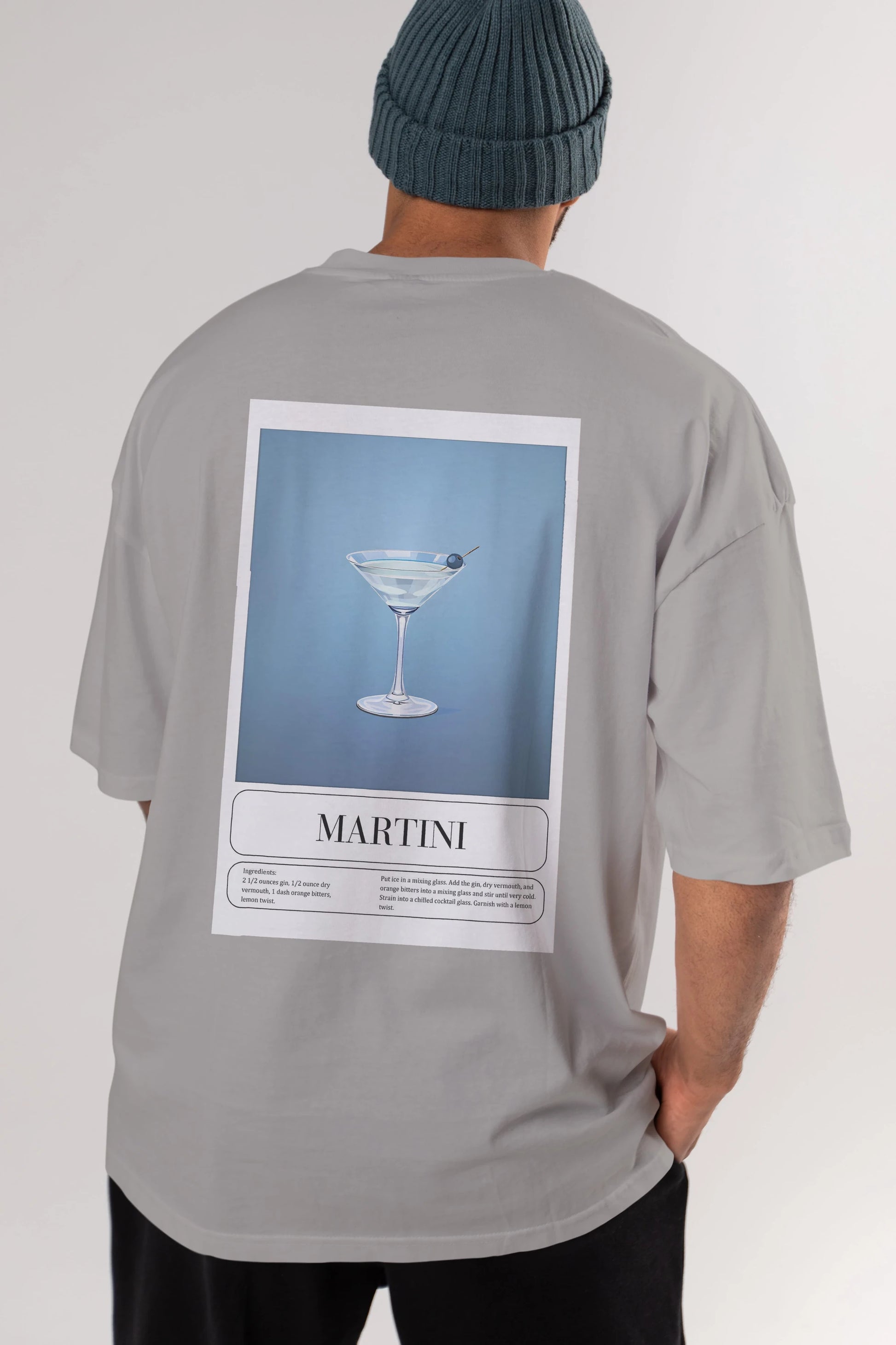 Martini Arka Baskılı Oversize t-shirt Erkek Kadın Unisex %100 Pamuk Bisiklet Yaka tişort