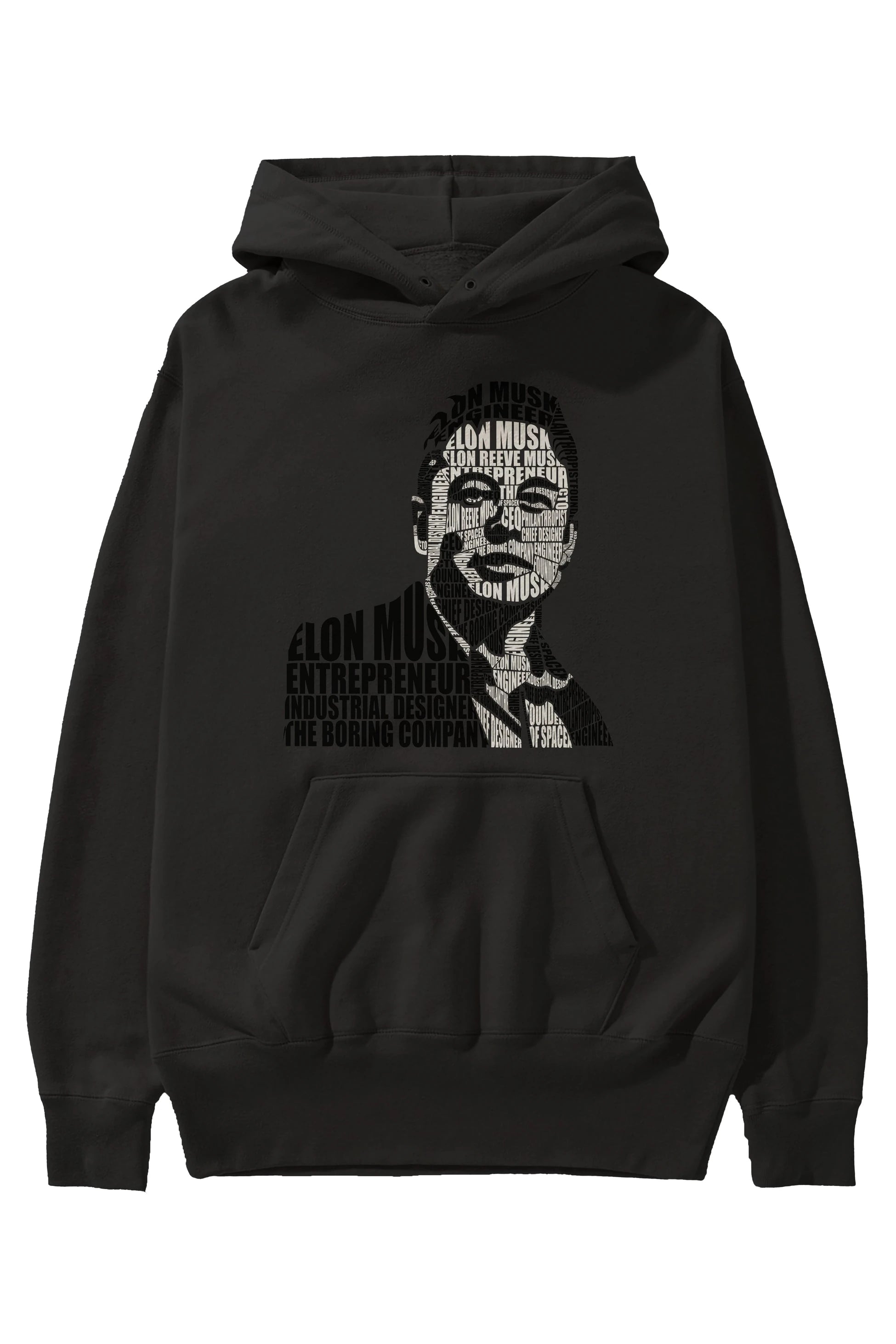 Elon Musk Calligram Ön Baskılı Hoodie Oversize Kapüşonlu Sweatshirt Erkek Kadın Unisex
