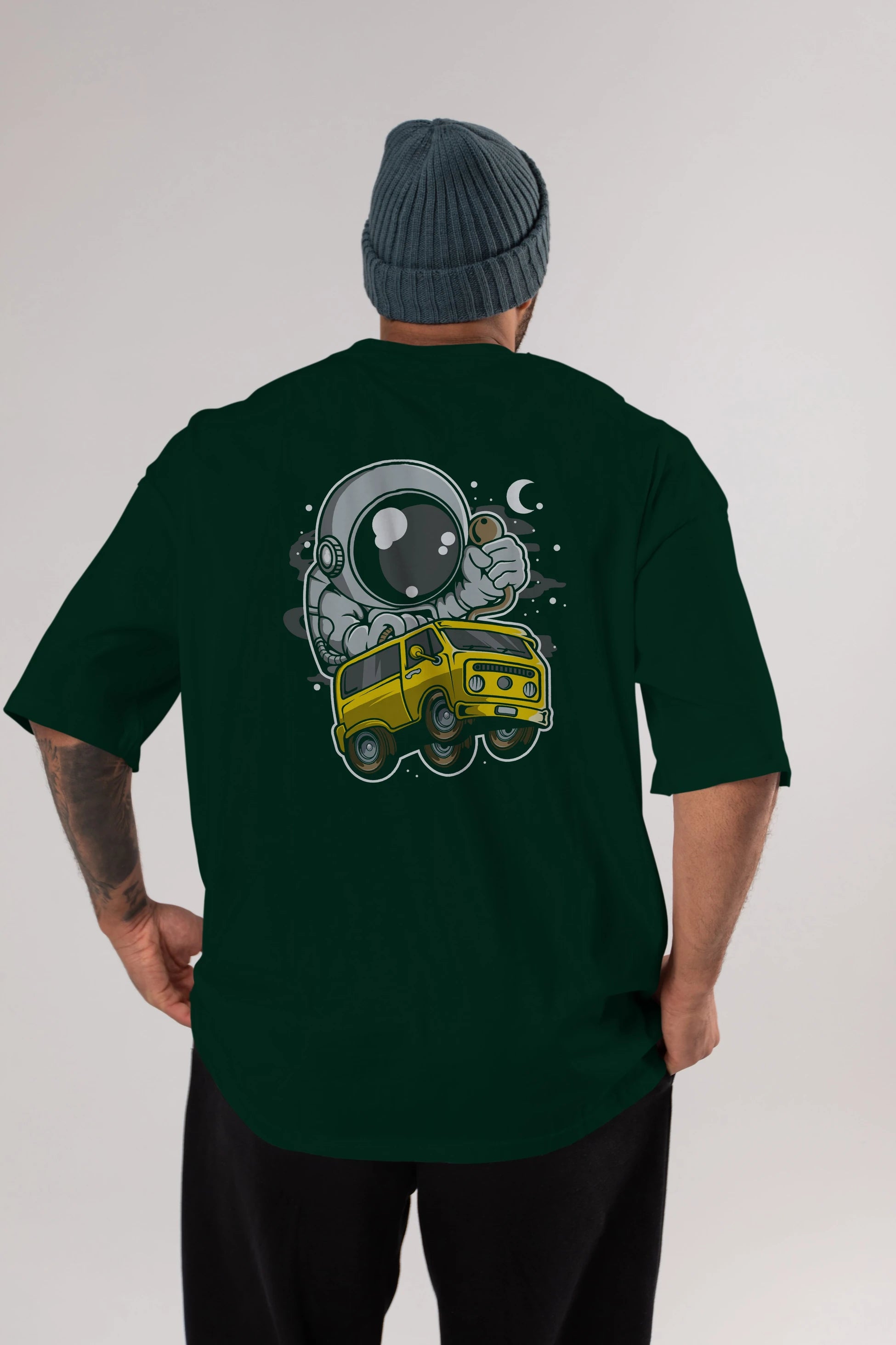 Astronaut Car Racer Arka Baskılı Oversize t-shirt Erkek Kadın Unisex