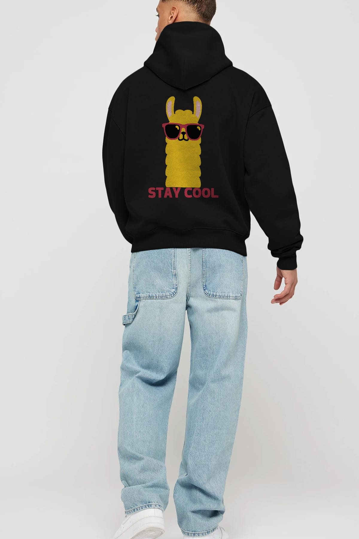 Stay Cool Yazılı Lama Arka Baskılı Oversize Hoodie Kapüşonlu Sweatshirt Erkek Kadın Unisex