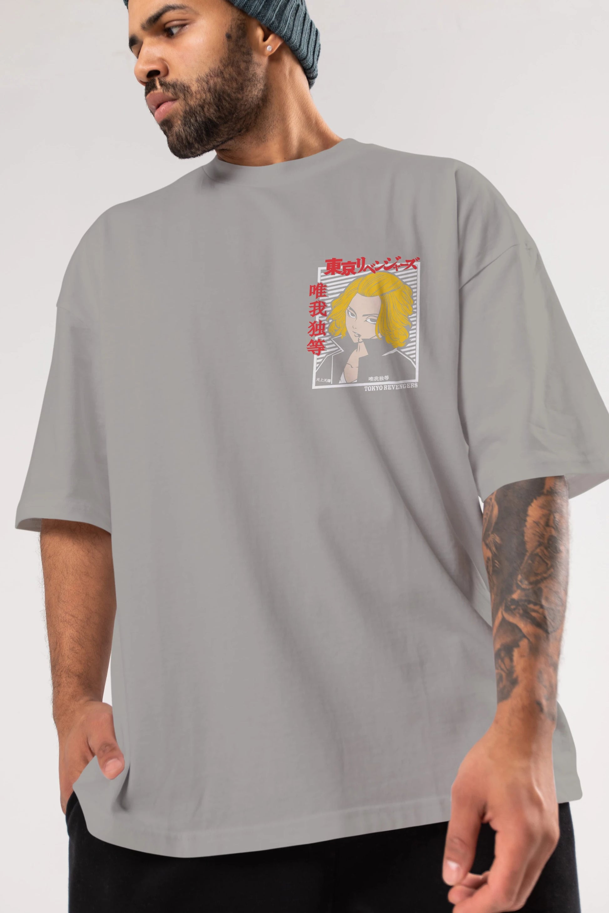 TokyoRev. M Ön Sol Baskılı Oversize t-shirt Erkek Kadın Unisex %100 Pamuk Bisiklet Yaka tişort