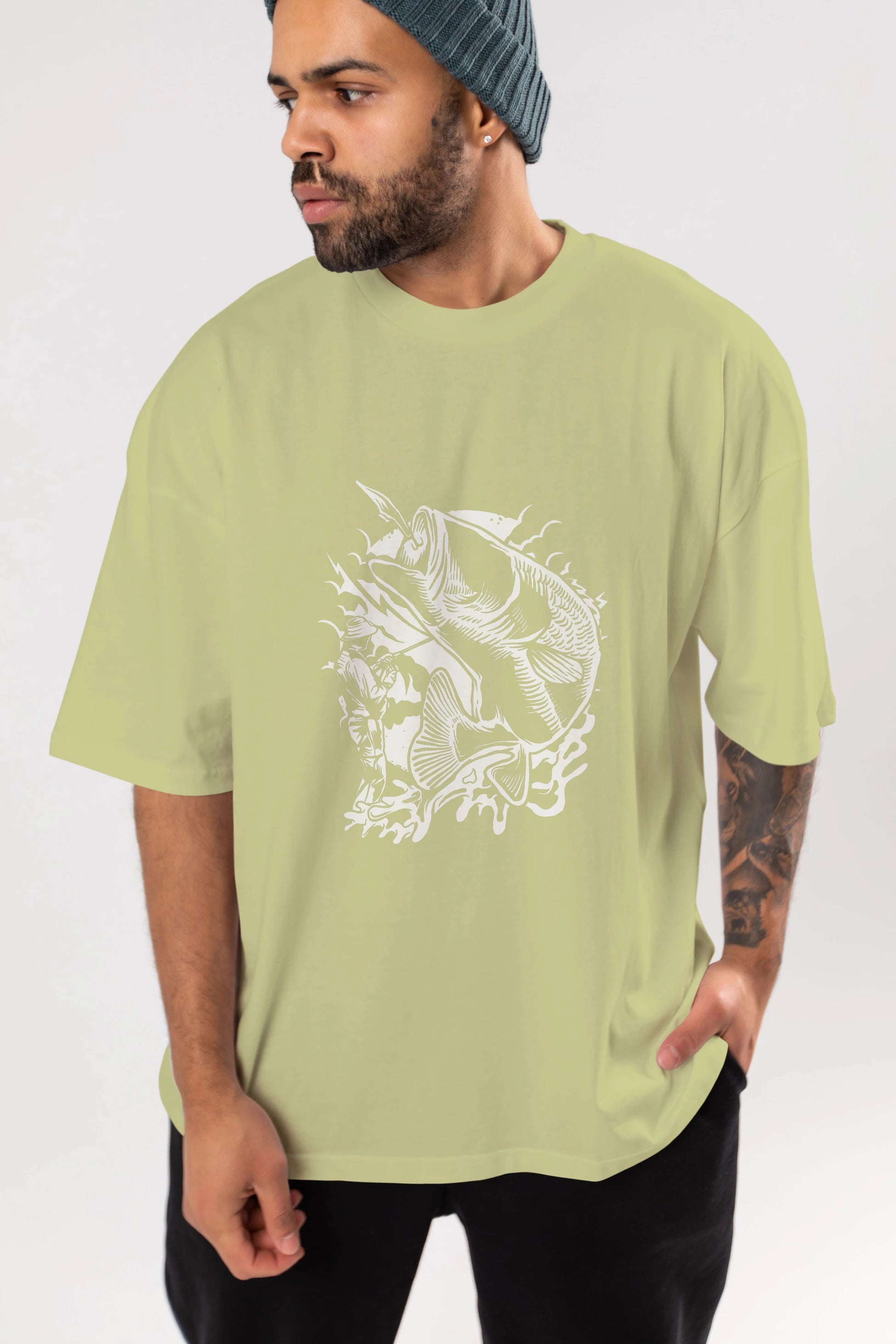 Fisherman Ön Baskılı Oversize t-shirt Erkek Kadın Unisex %100 Pamuk tişort
