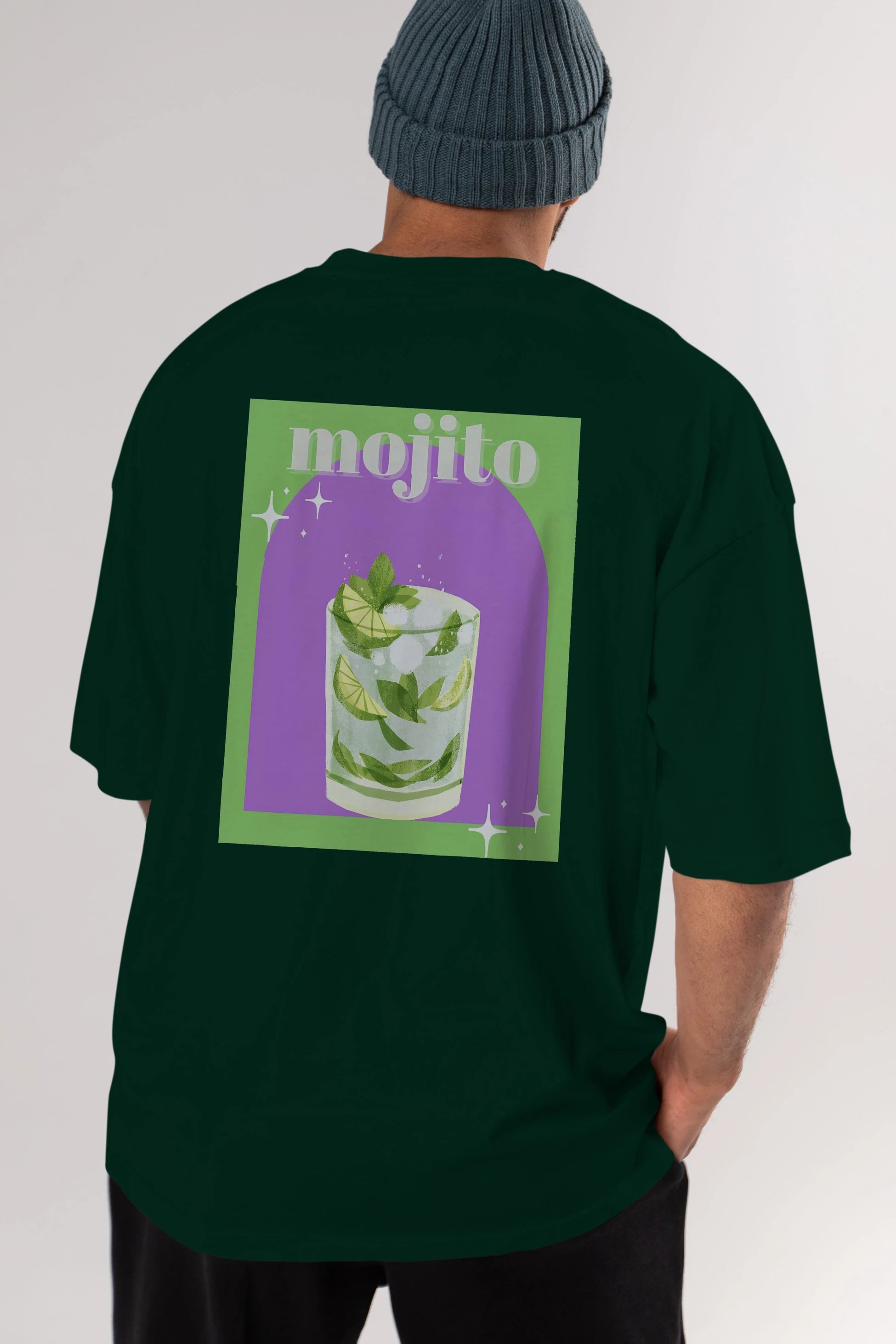 Mojito 3 Arka Baskılı Oversize t-shirt Erkek Kadın Unisex %100 Pamuk Bisiklet Yaka tişort