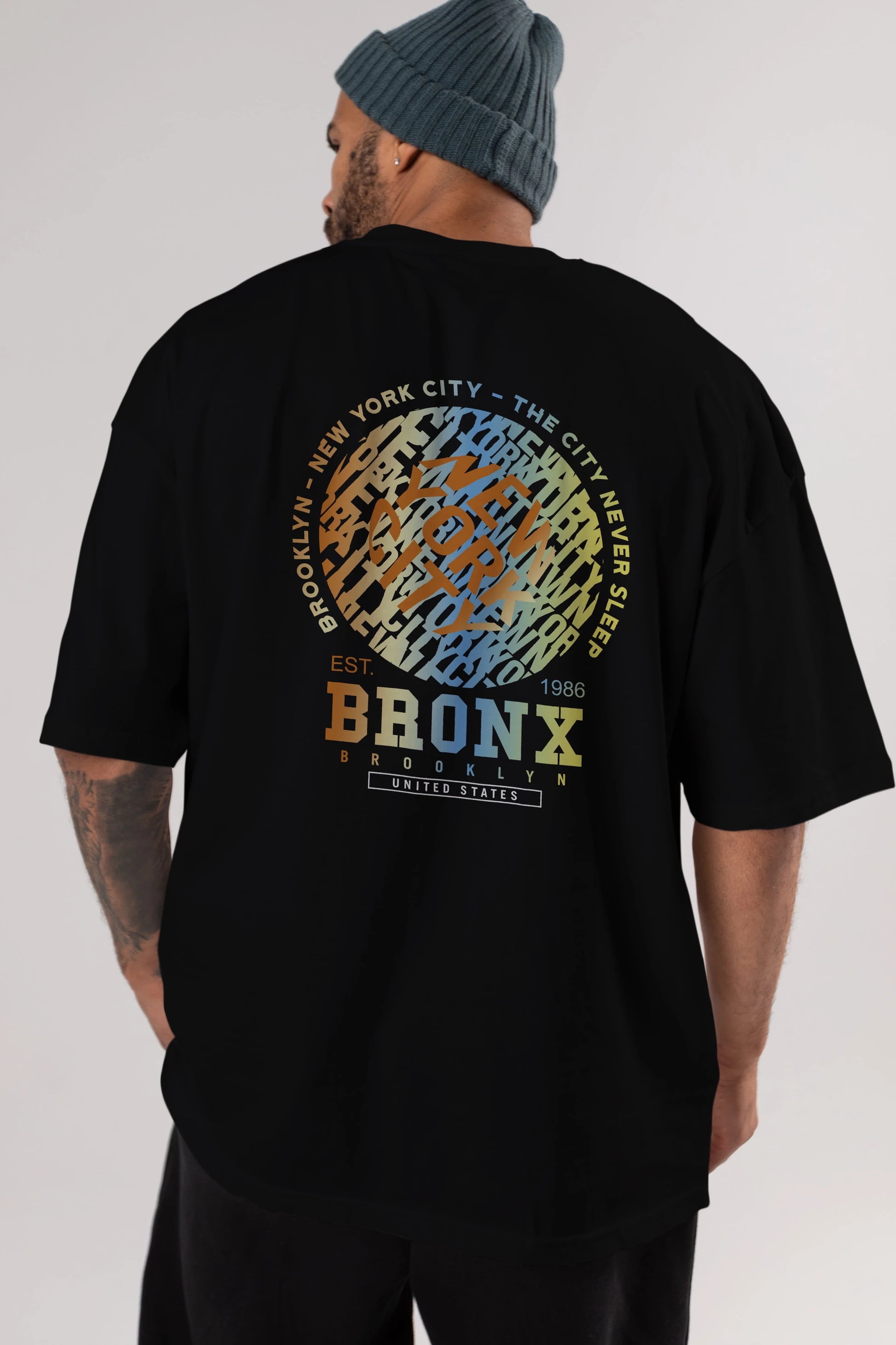Brooklyn and New York City Arka Baskılı Oversize t-shirt Erkek Kadın Unisex