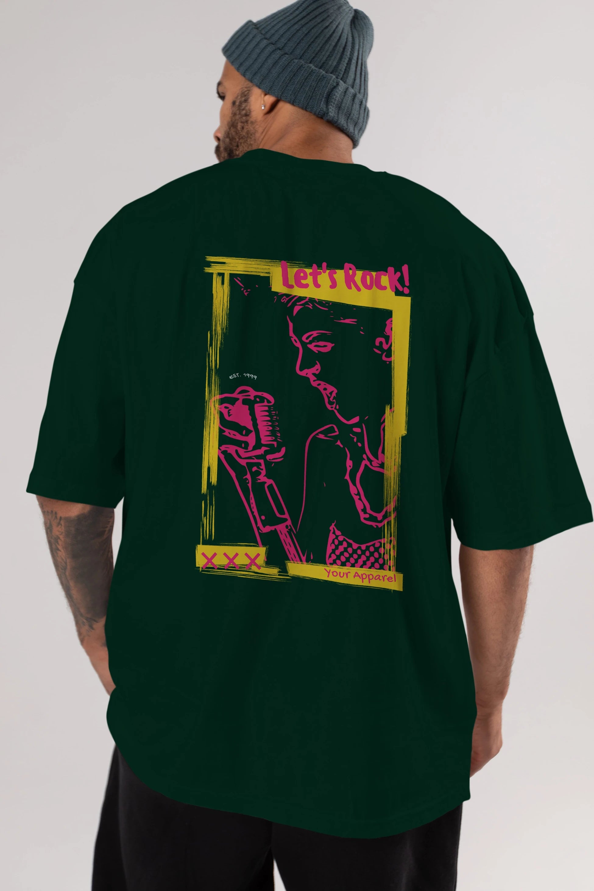 Let's Rock Yazılı Arka Baskılı Oversize t-shirt Erkek Kadın Unisex