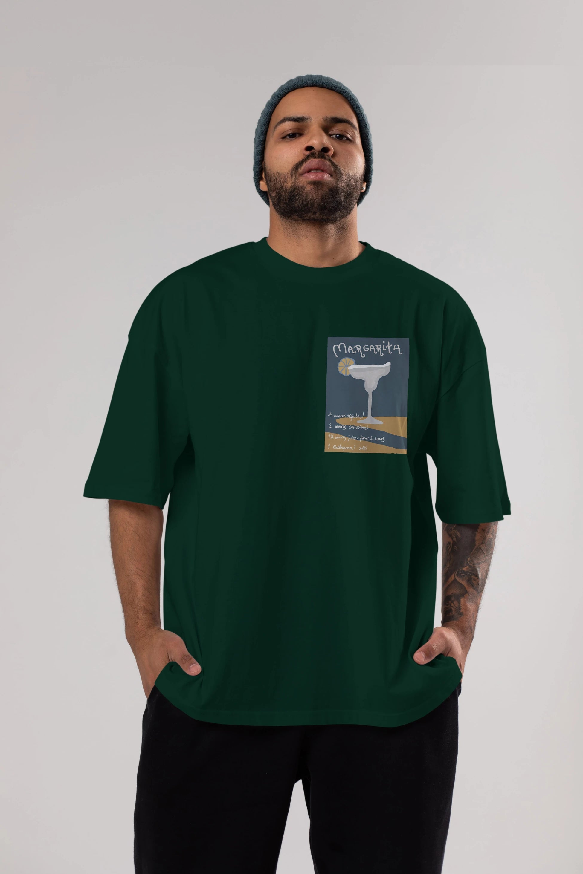 Margarita 2 Ön Sol Baskılı Oversize t-shirt Erkek Kadın Unisex %100 Pamuk Bisiklet Yaka tişort