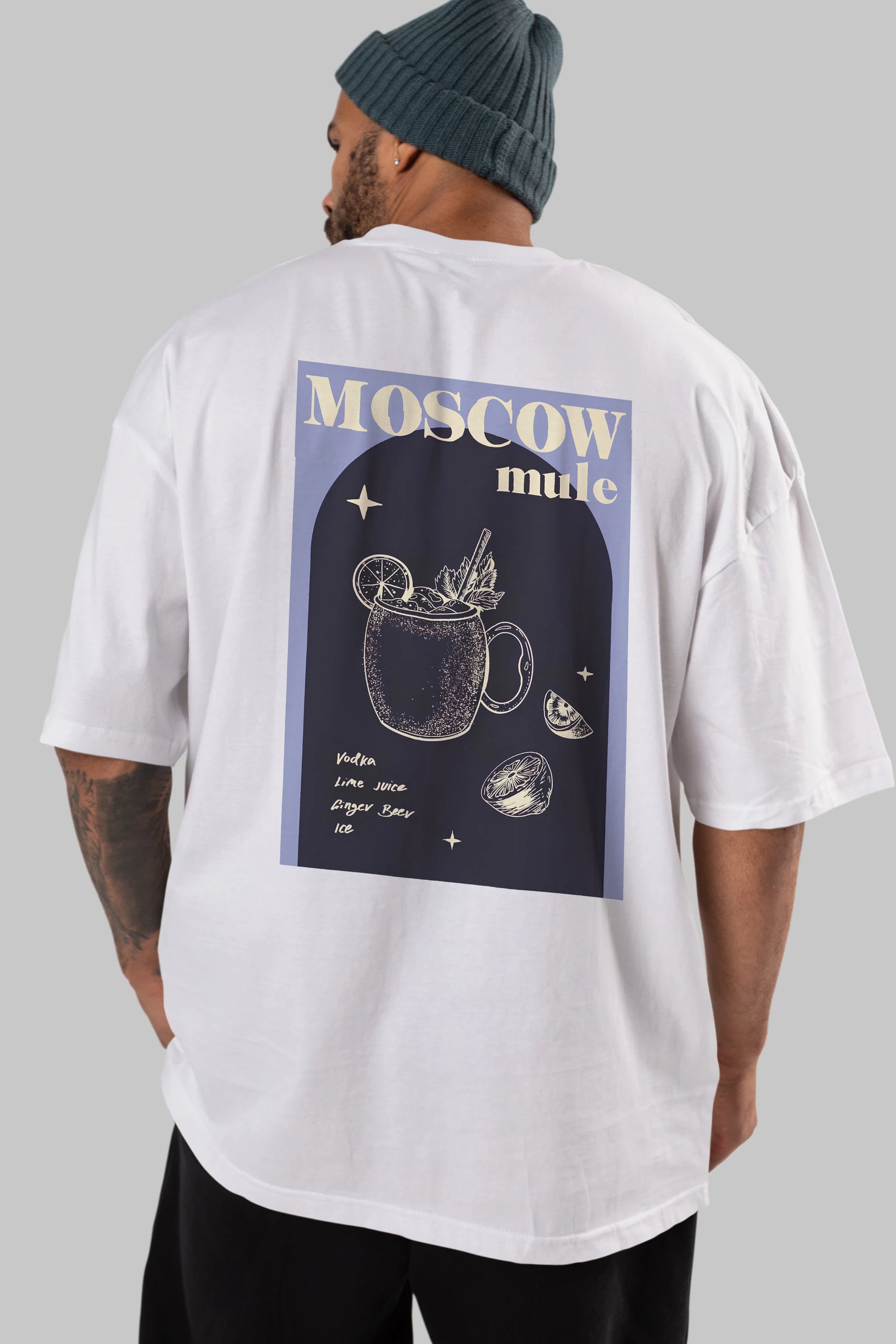 Moscow Mule Arka Baskılı Oversize t-shirt Erkek Kadın Unisex %100 Pamuk Bisiklet Yaka tişort