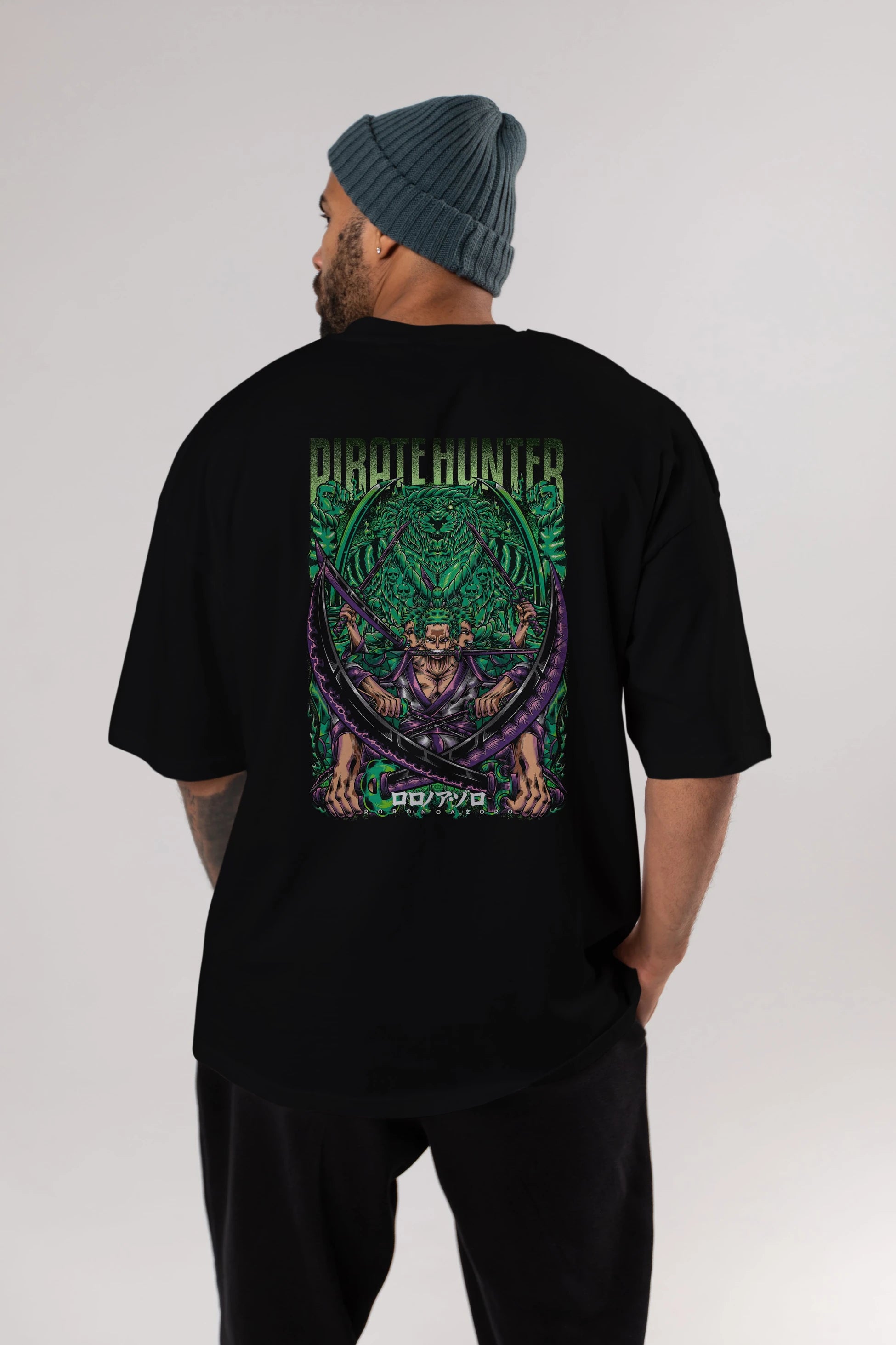 RORONOA ZORO 3 Anime Arka Baskılı Oversize t-shirt Erkek Kadın Unisex