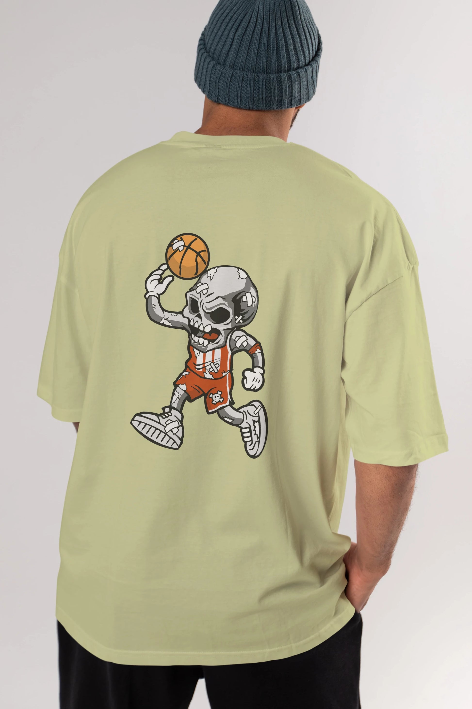 Skull Basketball Arka Baskılı Oversize t-shirt Erkek Kadın Unisex %100 Pamuk tişort