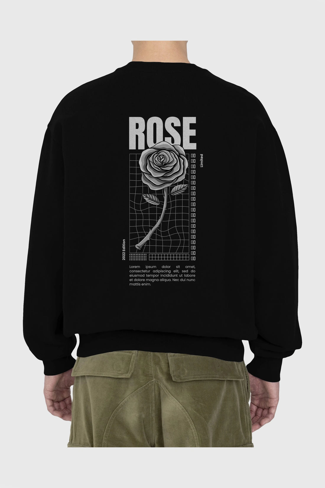Rose Streetwear Arka Baskılı Oversize Sweatshirt Erkek Kadın Unisex