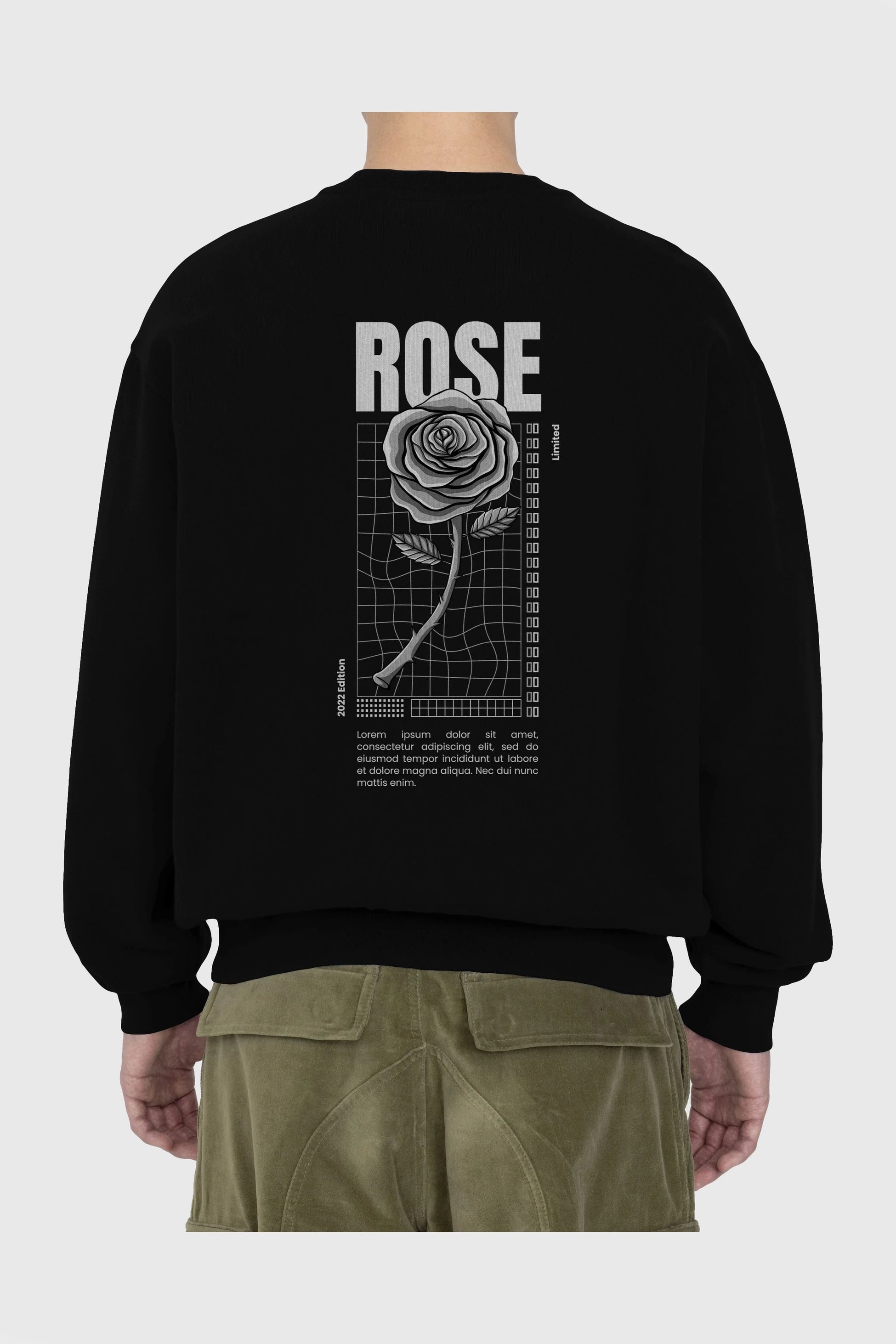 Rose Streetwear Arka Baskılı Oversize Sweatshirt Erkek Kadın Unisex
