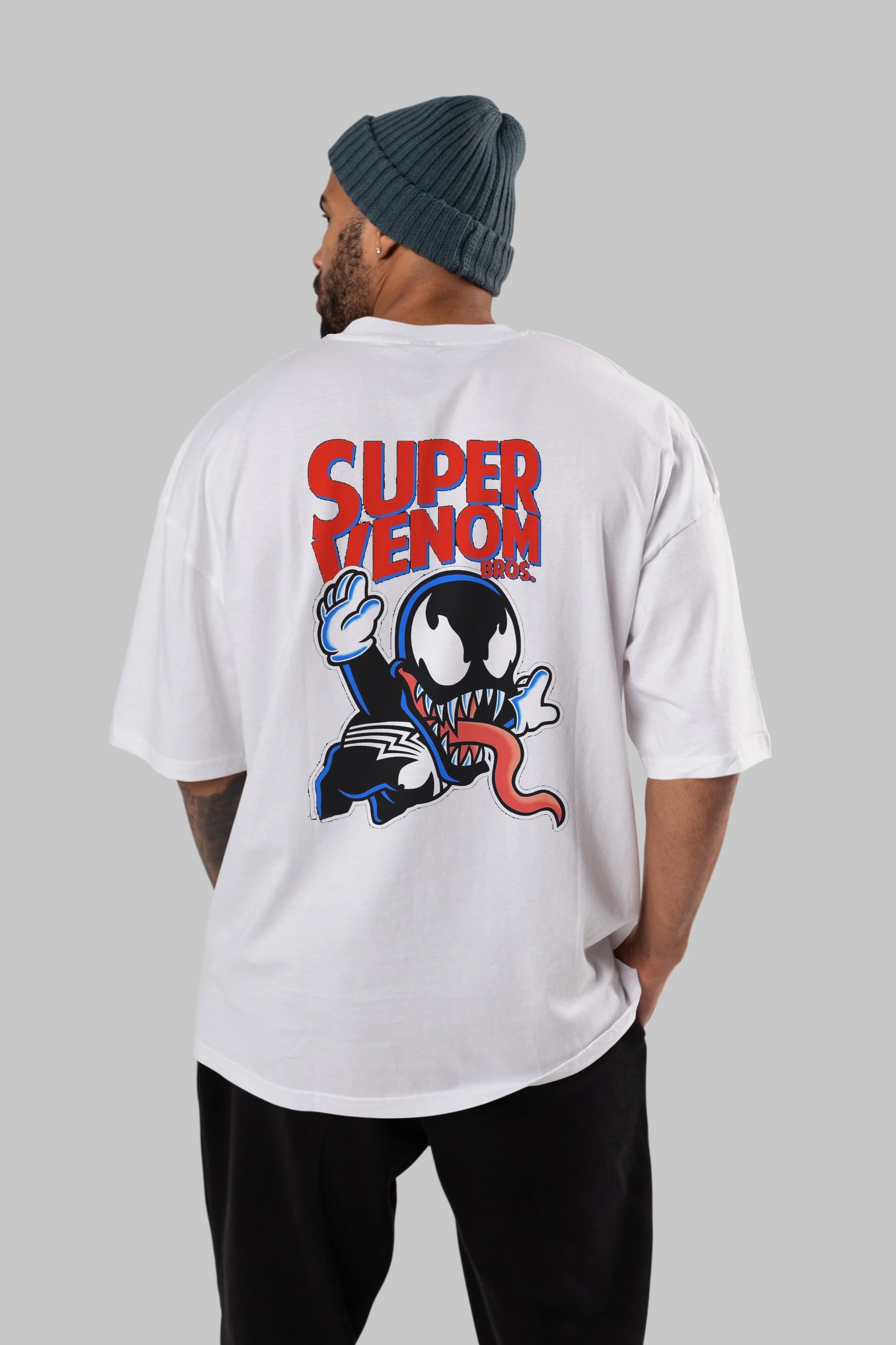 Super Venom Arka Baskılı Oversize t-shirt Erkek Kadın Unisex %100 Pamuk Bisiklet Yaka tişort